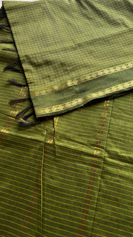 Olive Green - Arani Checks in cotton silk