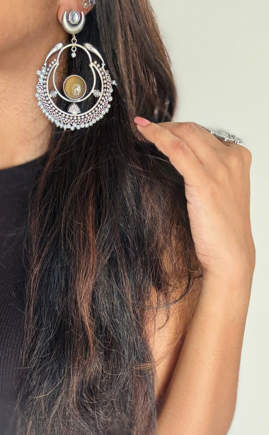 Handmade Chandbali with Pearl Beads - yellow - YCOSEC09