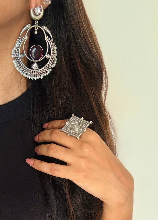 Handmade Chandbali with Pearl Beads - black - YCOSEC18