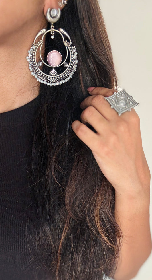 Handmade Chandbali with Pearl Beads - Pink - YCOSEC08