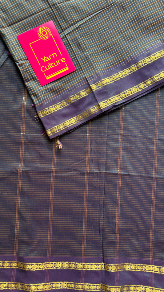 Dark Purple Green, Double Shade - Arani Checks in cotton silk