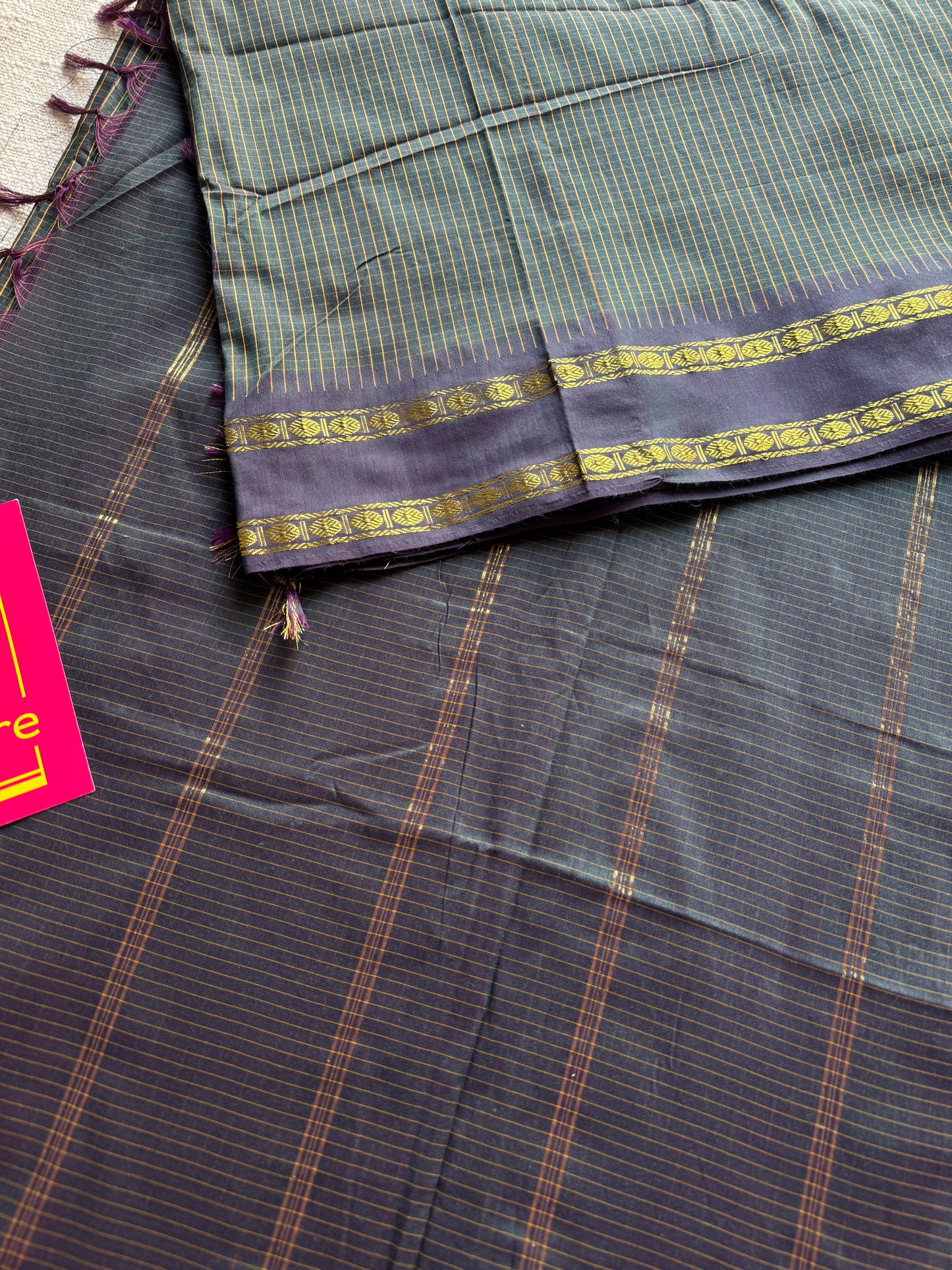 Dark Purple Green, Double Shade - Arani Checks in cotton silk