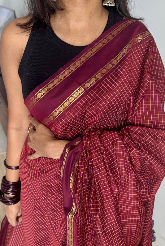 Maroon - Arani Checks in cotton silk