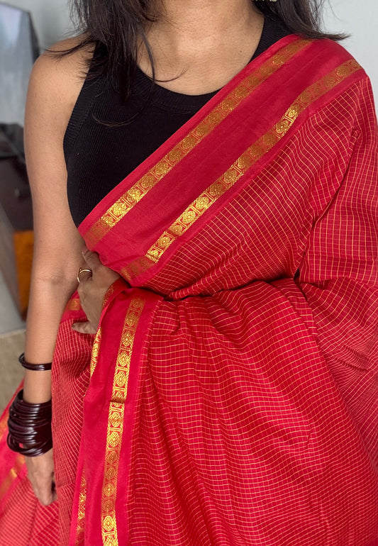 Chilli Red - Arani Checks in cotton silk