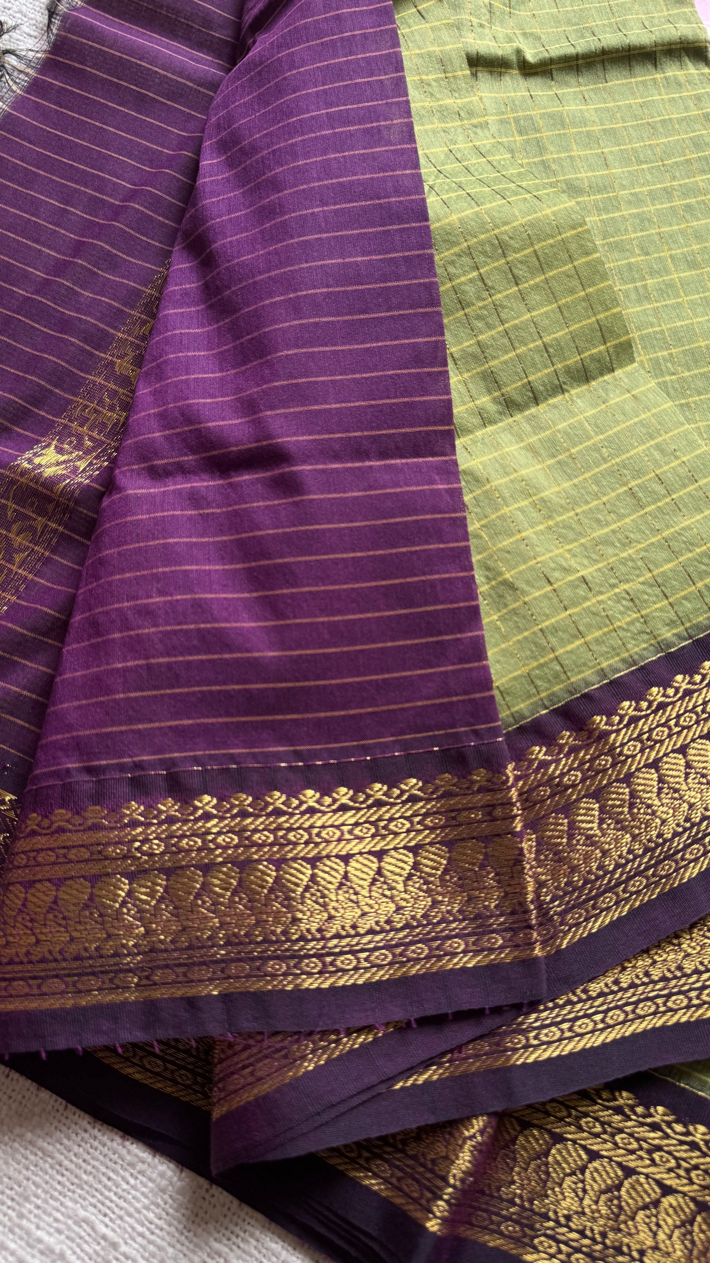 Light Green - Purple Pink (Vadamalli), Checks - Kalyani Cotton Silk - YCCOTNKCSC05