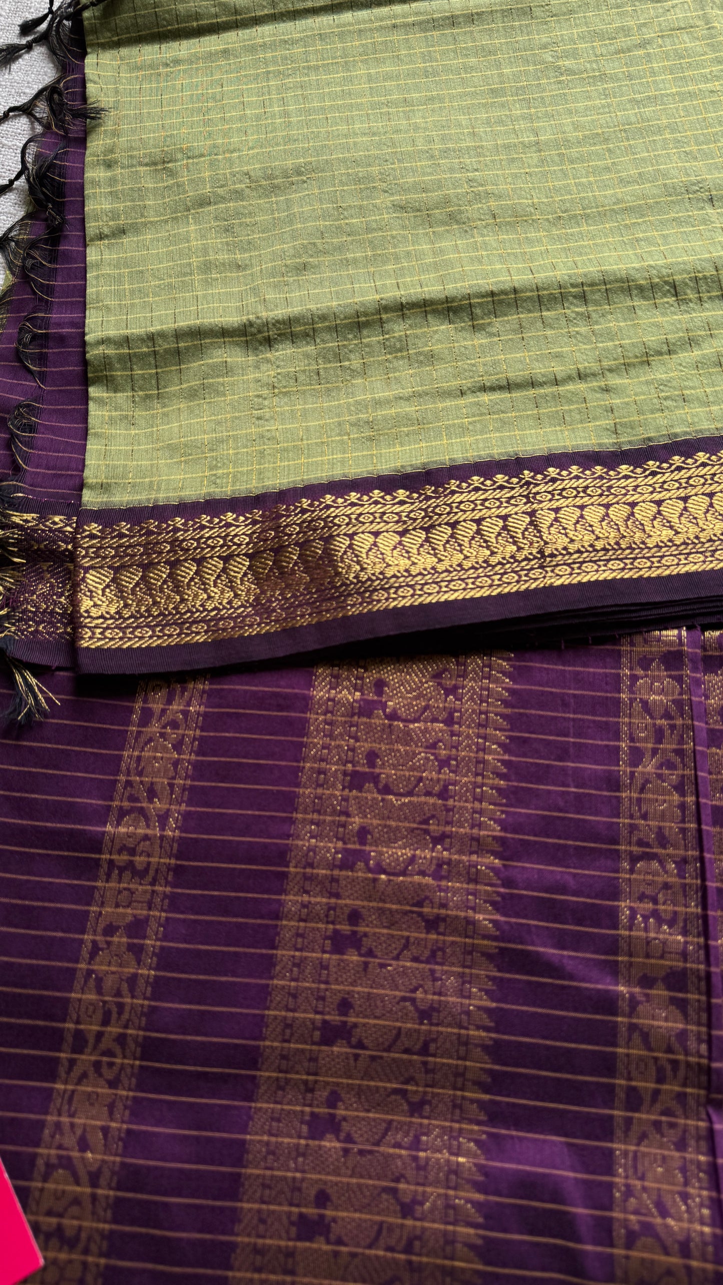 Light Green - Purple Pink (Vadamalli), Checks - Kalyani Cotton Silk - YCCOTNKCSC05