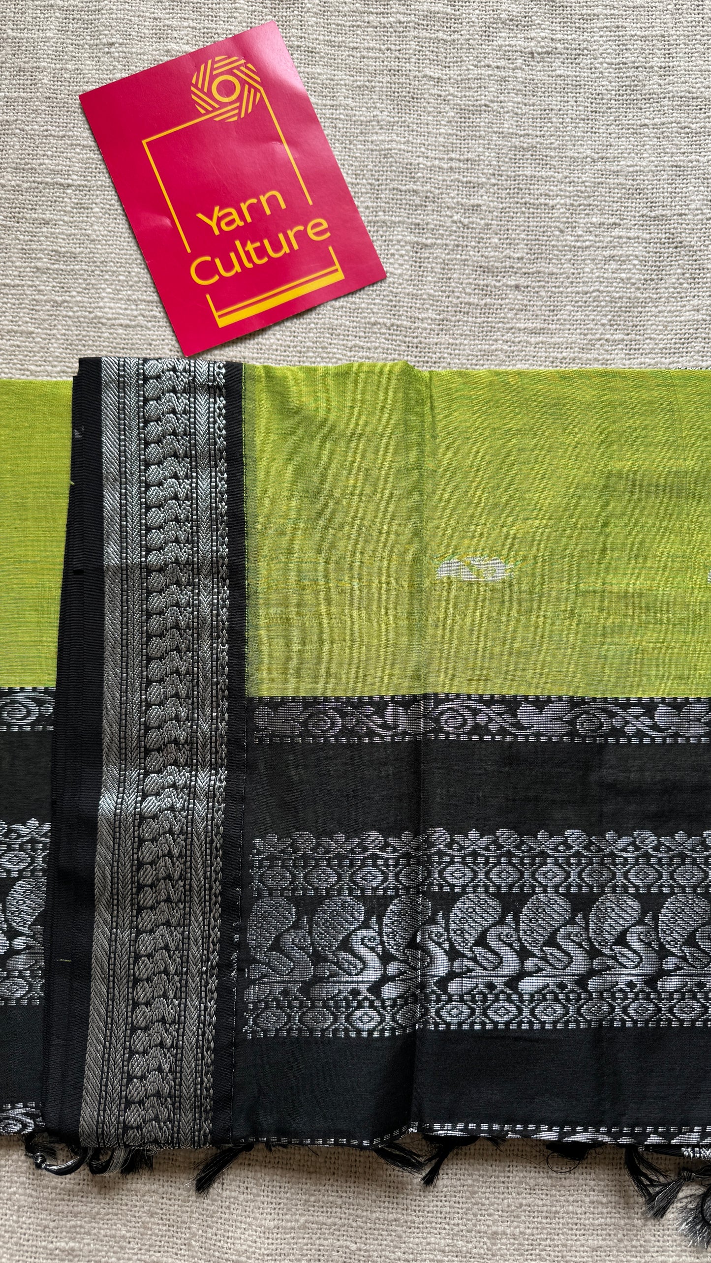 Bright Green - Black, Silver Zari - Kalyani Cotton Silk - YCCOTNKCSB04