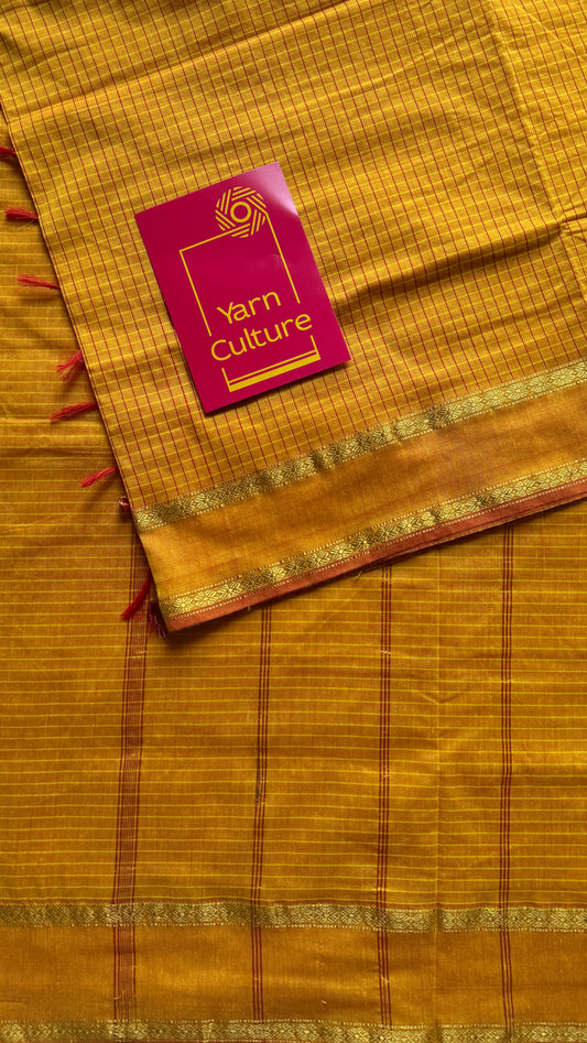 Yellow (with slight hint of orange on the border) - Arani Checks in cotton silk