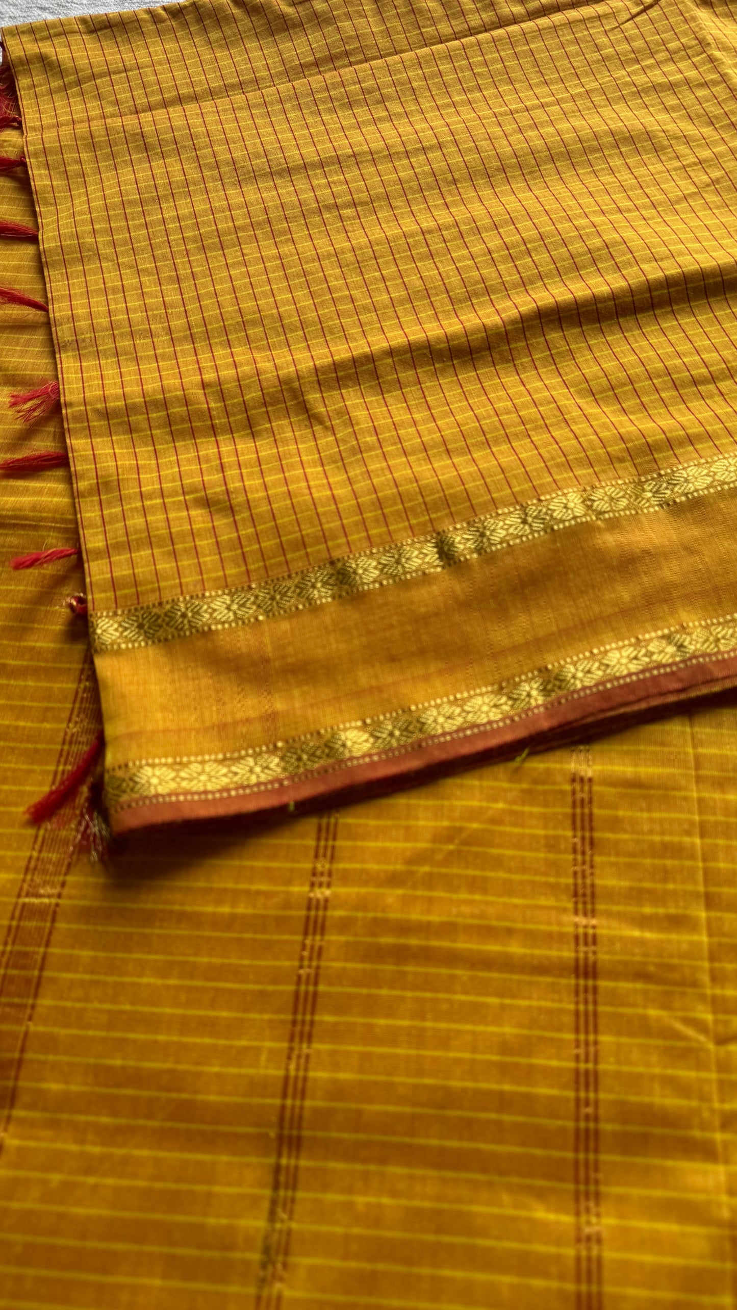Yellow (with slight hint of orange on the border) - Arani Checks in cotton silk