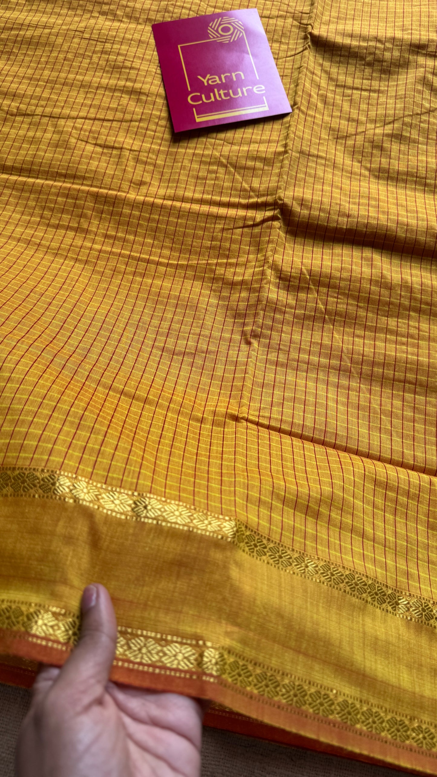 Yellow (with slight hint of orange on the border) - Arani Checks in cotton silk