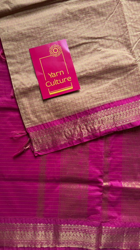 Sandal - Hot Pink, Checks - Kalyani Cotton Silk - YCCOTNKCSC06
