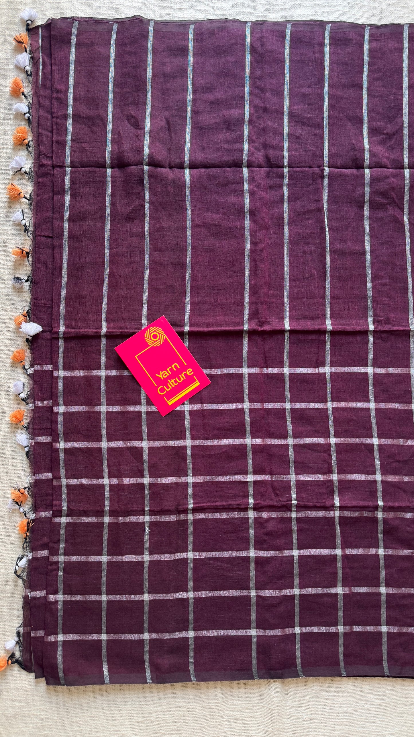 Wine with silver zari - Dyed Linen