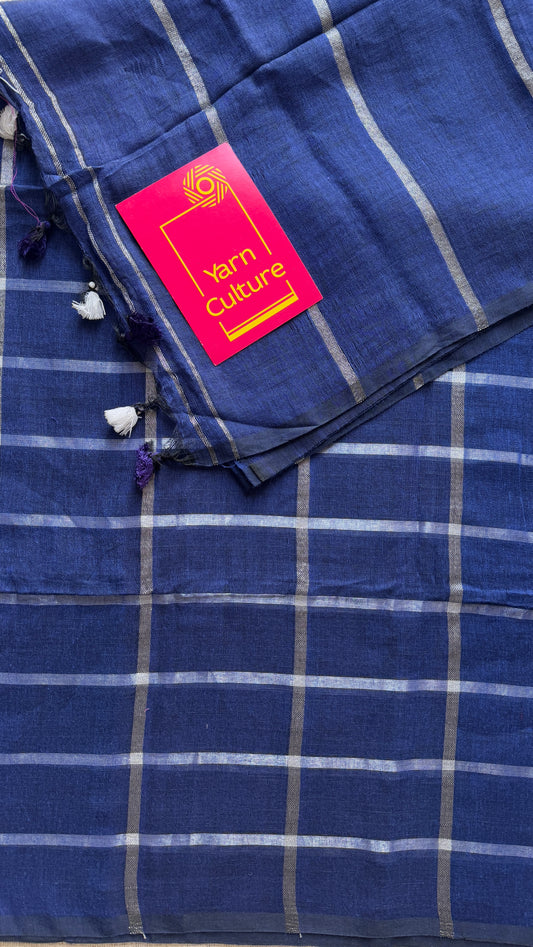 Blue with silver zari - Dyed Linen