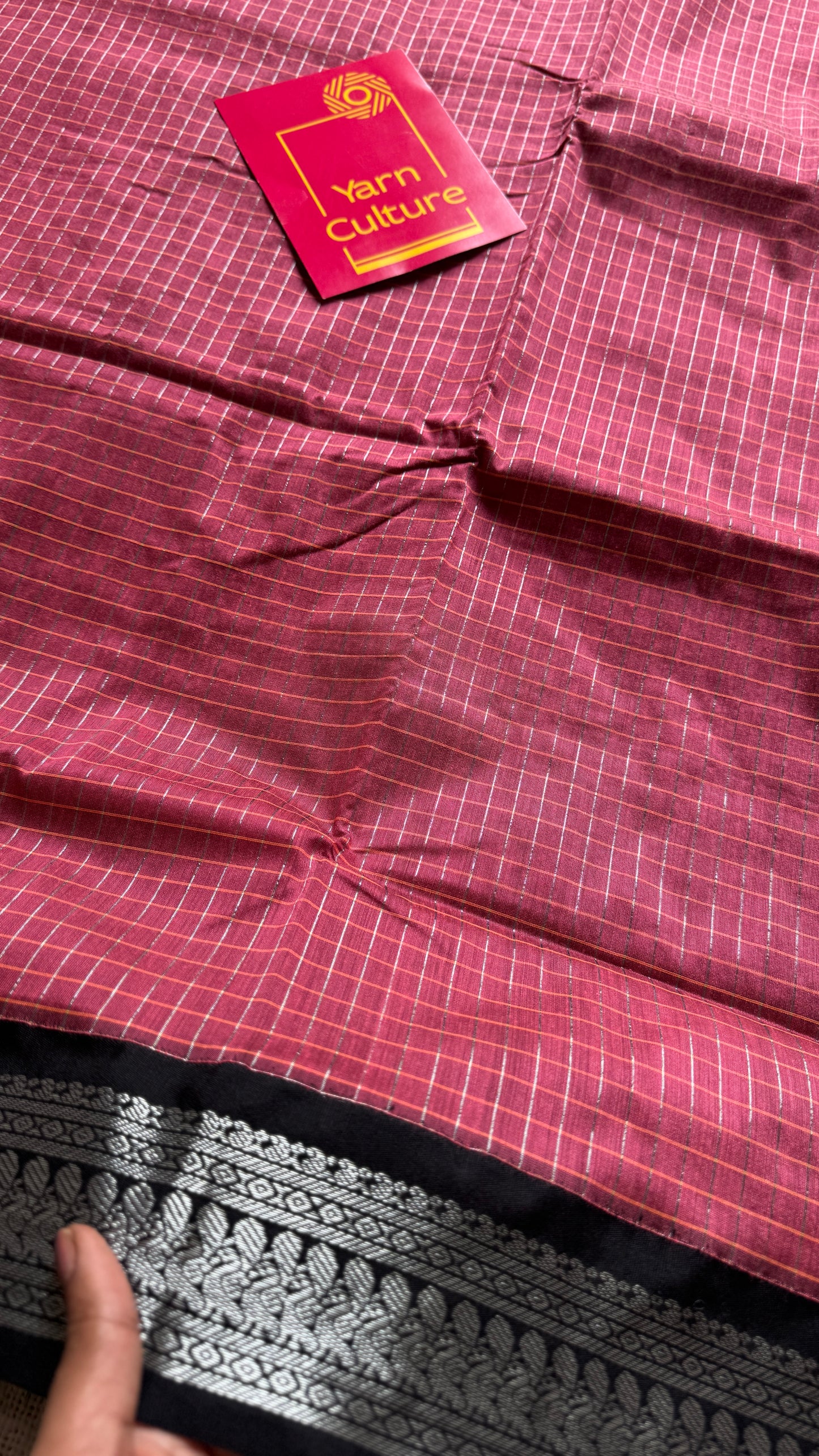 Carmine Pink - Black, Checks - Kalyani Cotton Silk - YCCOTNKCSC08
