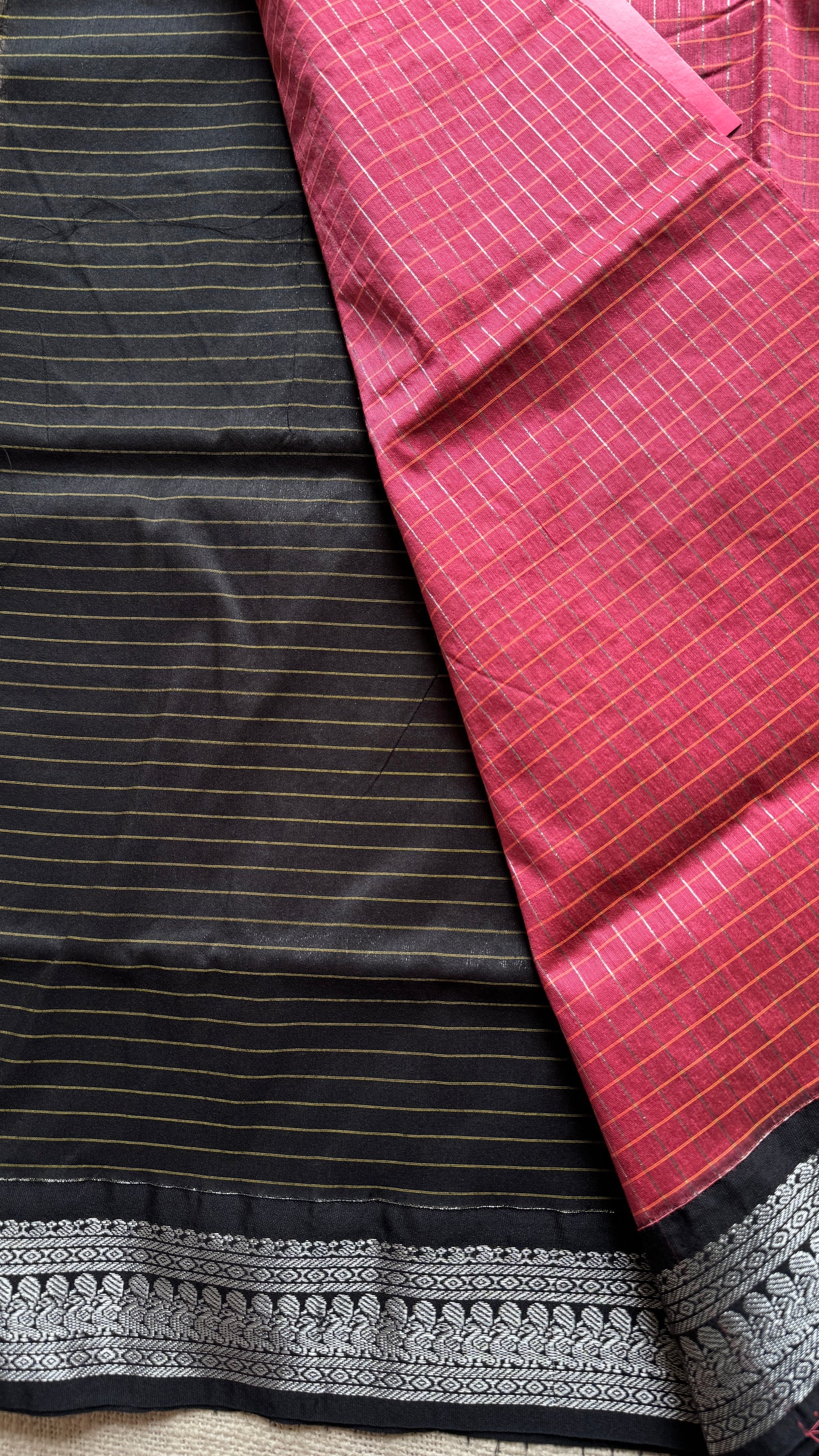 Carmine Pink - Black, Checks - Kalyani Cotton Silk - YCCOTNKCSC08