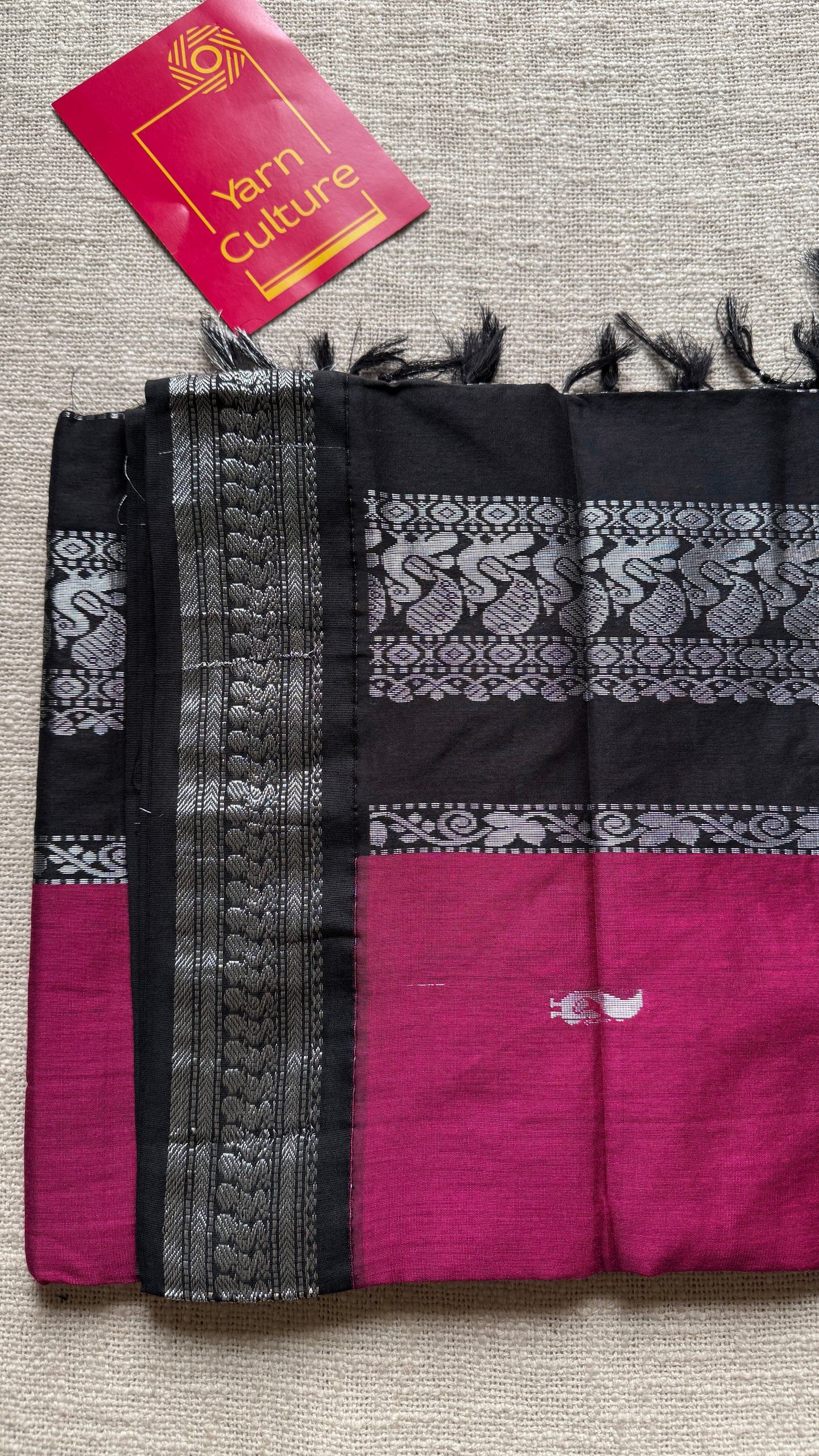 Dark Pink - Black, Silver Zari - Kalyani Cotton Silk - YCCOTNKCSB01