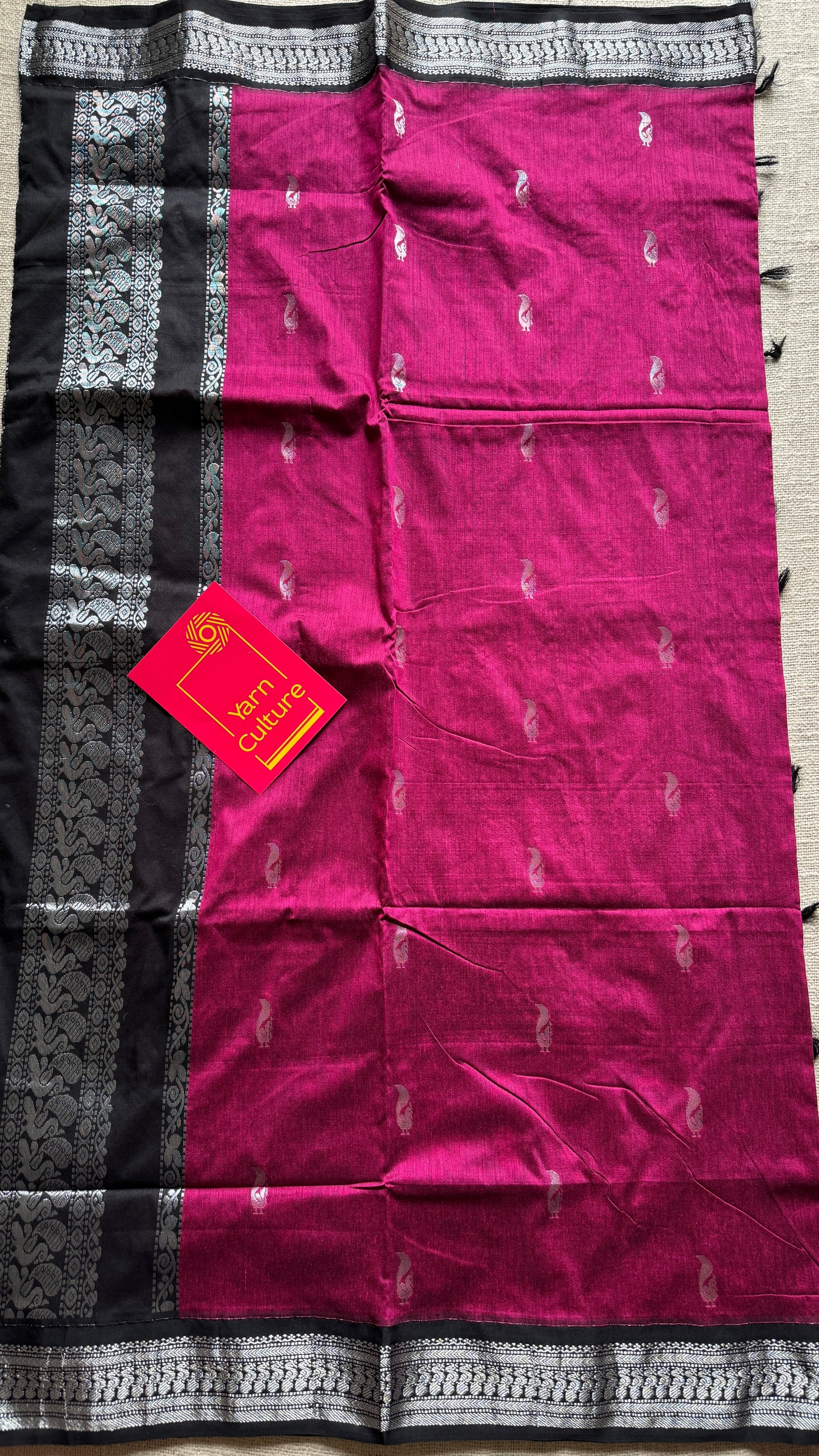 Dark Pink - Black, Silver Zari - Kalyani Cotton Silk - YCCOTNKCSB01