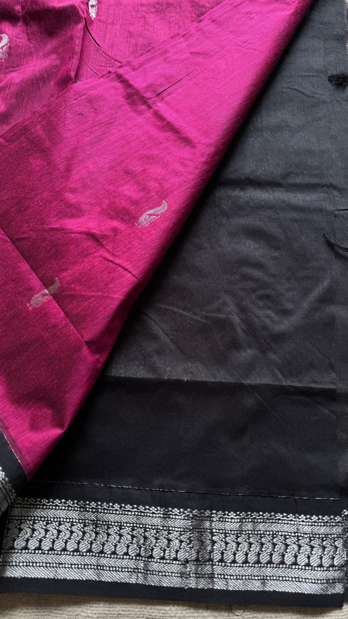 Dark Pink - Black, Silver Zari - Kalyani Cotton Silk - YCCOTNKCSB01