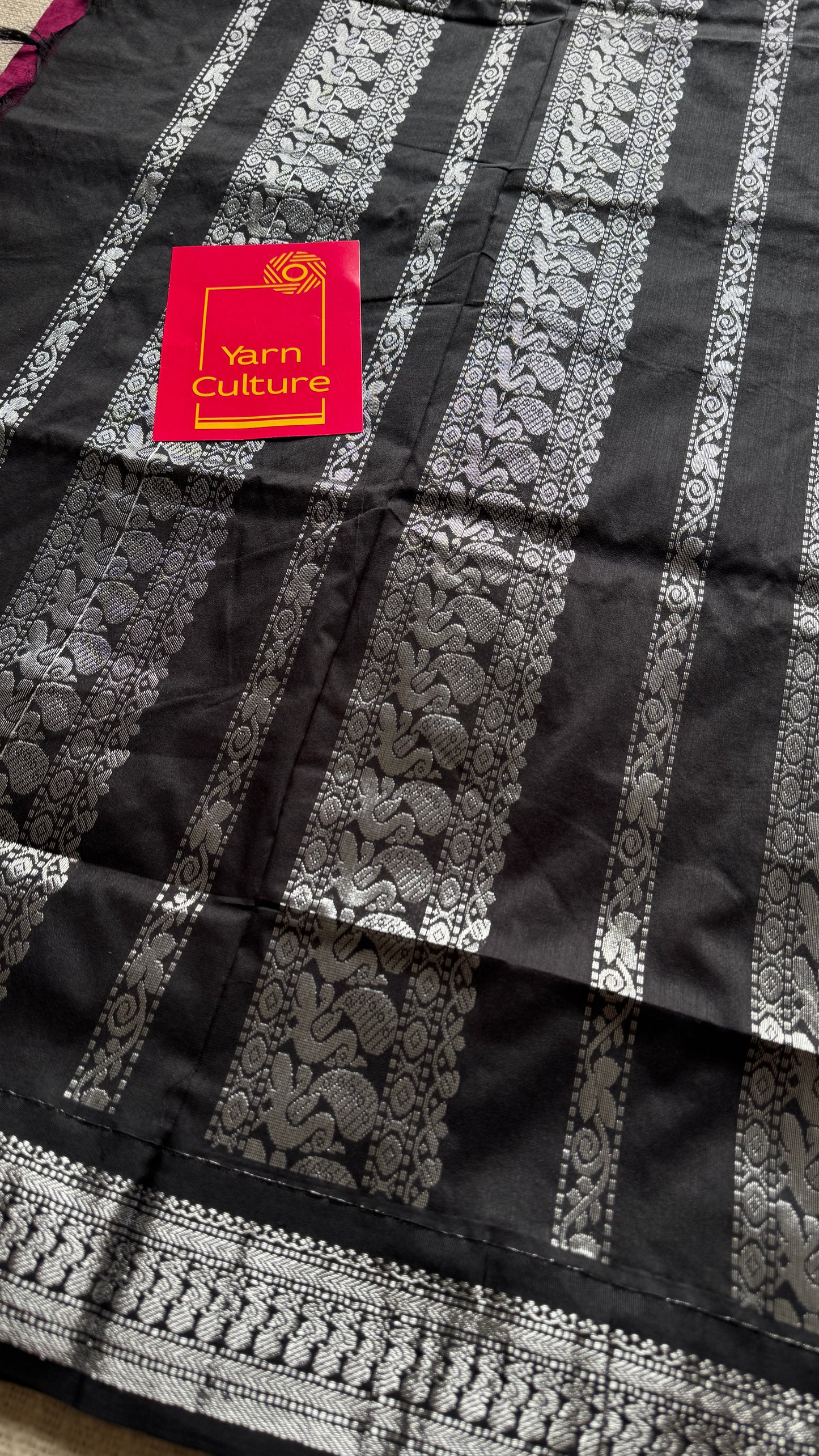 Dark Pink - Black, Silver Zari - Kalyani Cotton Silk - YCCOTNKCSB01