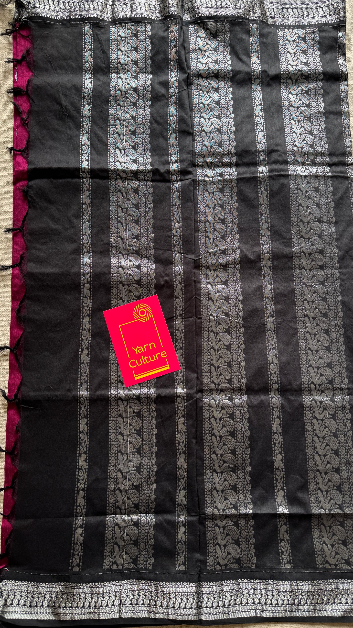Dark Pink - Black, Silver Zari - Kalyani Cotton Silk - YCCOTNKCSB01