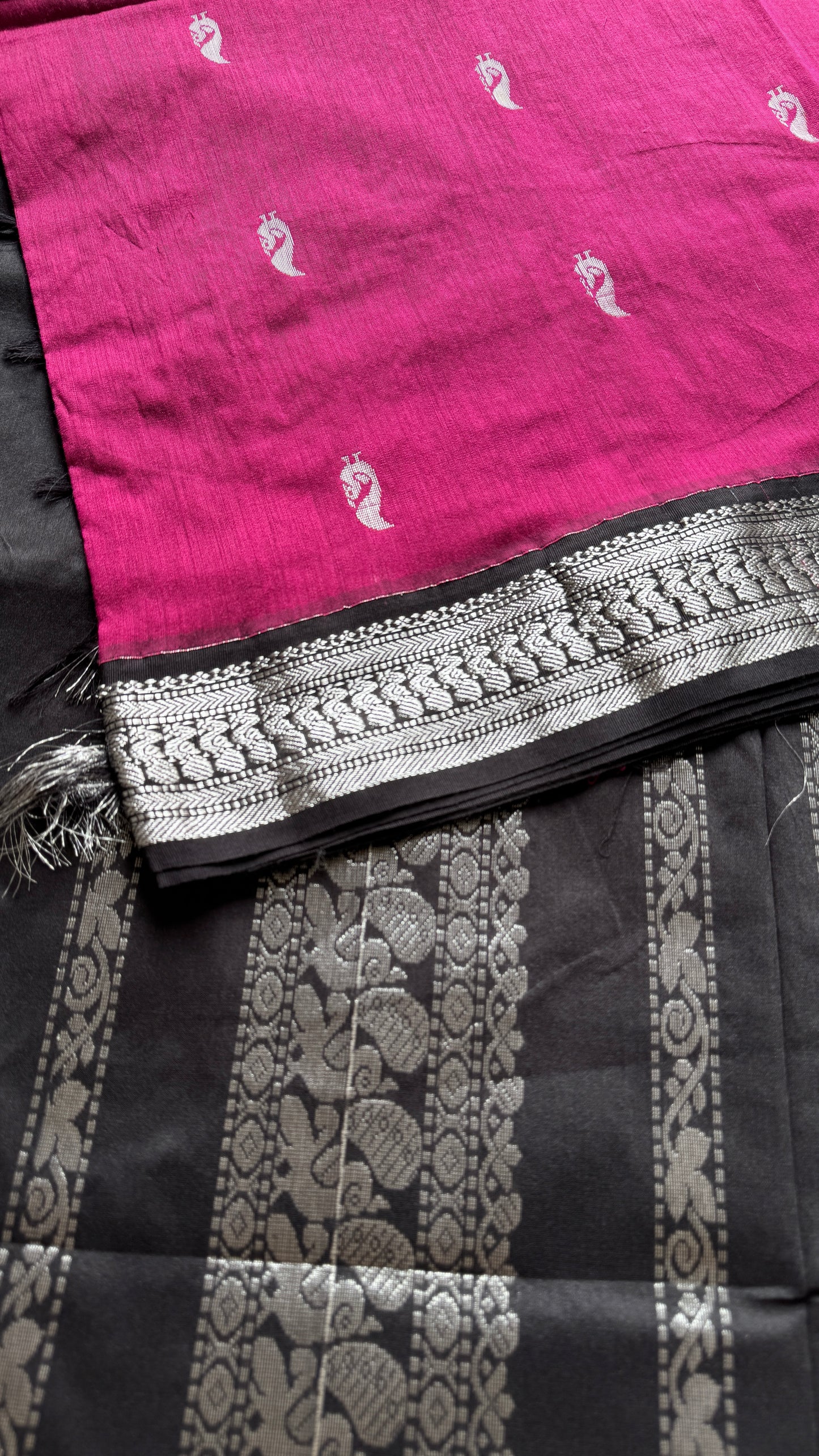 Dark Pink - Black, Silver Zari - Kalyani Cotton Silk - YCCOTNKCSB01
