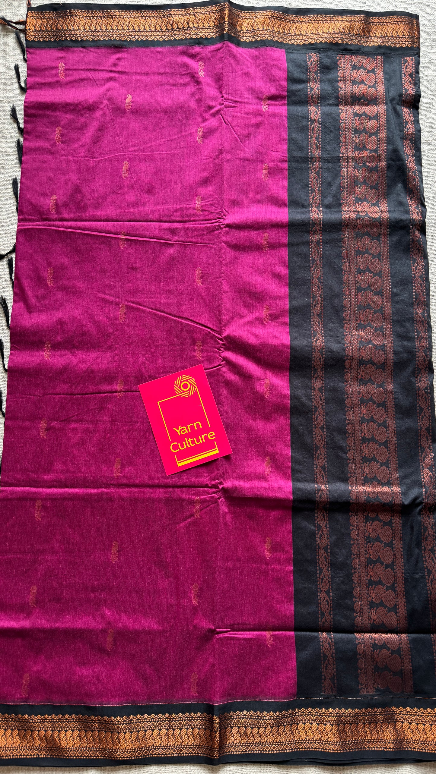 Magenta Pink - Black, Copper Zari - Kalyani Cotton Silk - YCCOTNKCSB02