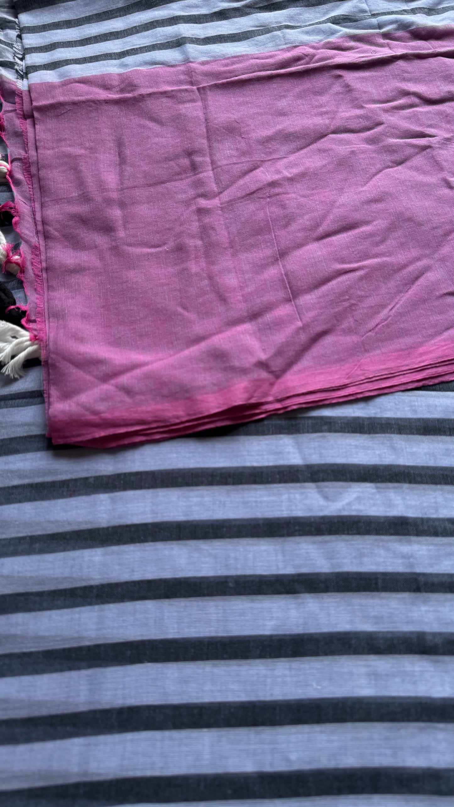 Dark Grey Mist - Pink and dark grey stripes, mul cotton