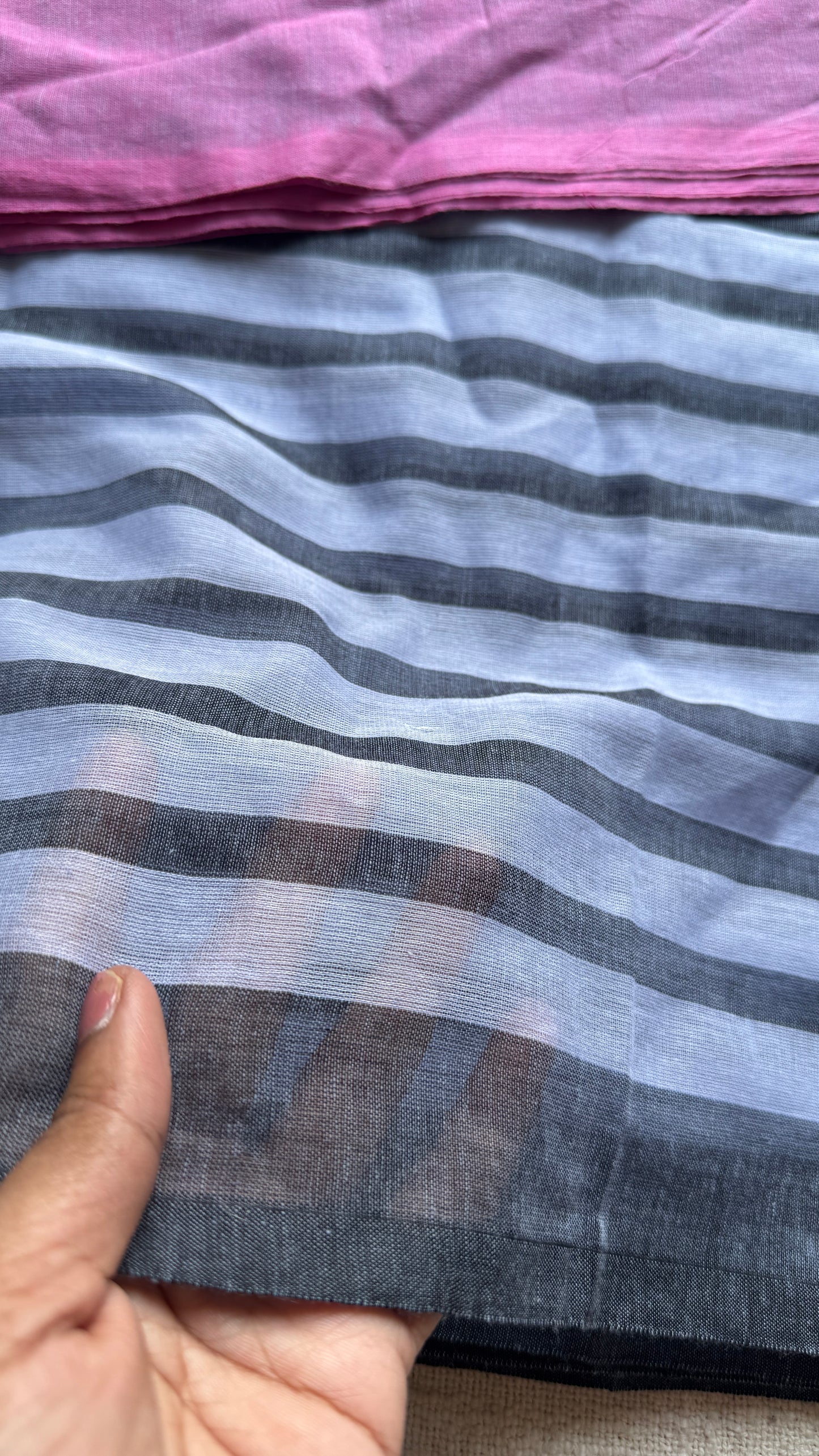 Dark Grey Mist - Pink and dark grey stripes, mul cotton