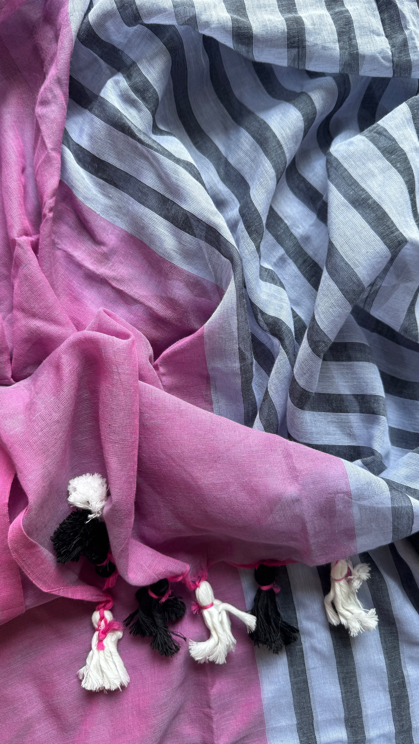 Dark Grey Mist - Pink and dark grey stripes, mul cotton