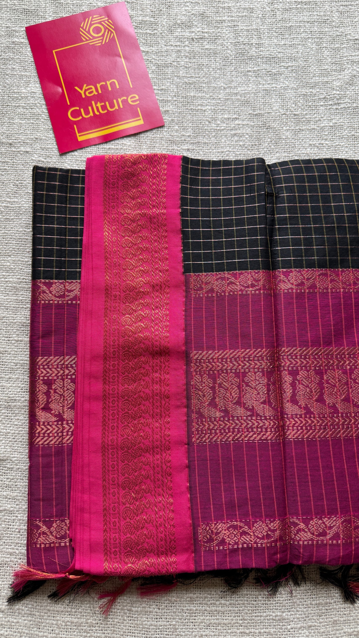 Black - Hot Pink, Checks - Kalyani Cotton Silk - YCCOTNKCSC11