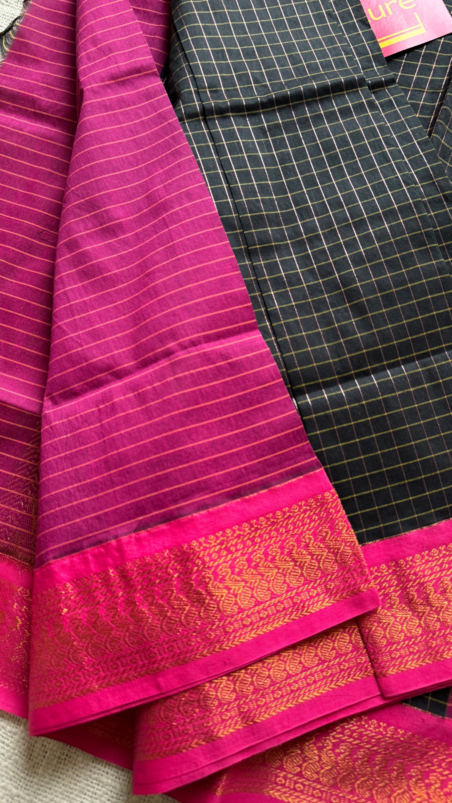 Black - Hot Pink, Checks - Kalyani Cotton Silk - YCCOTNKCSC11