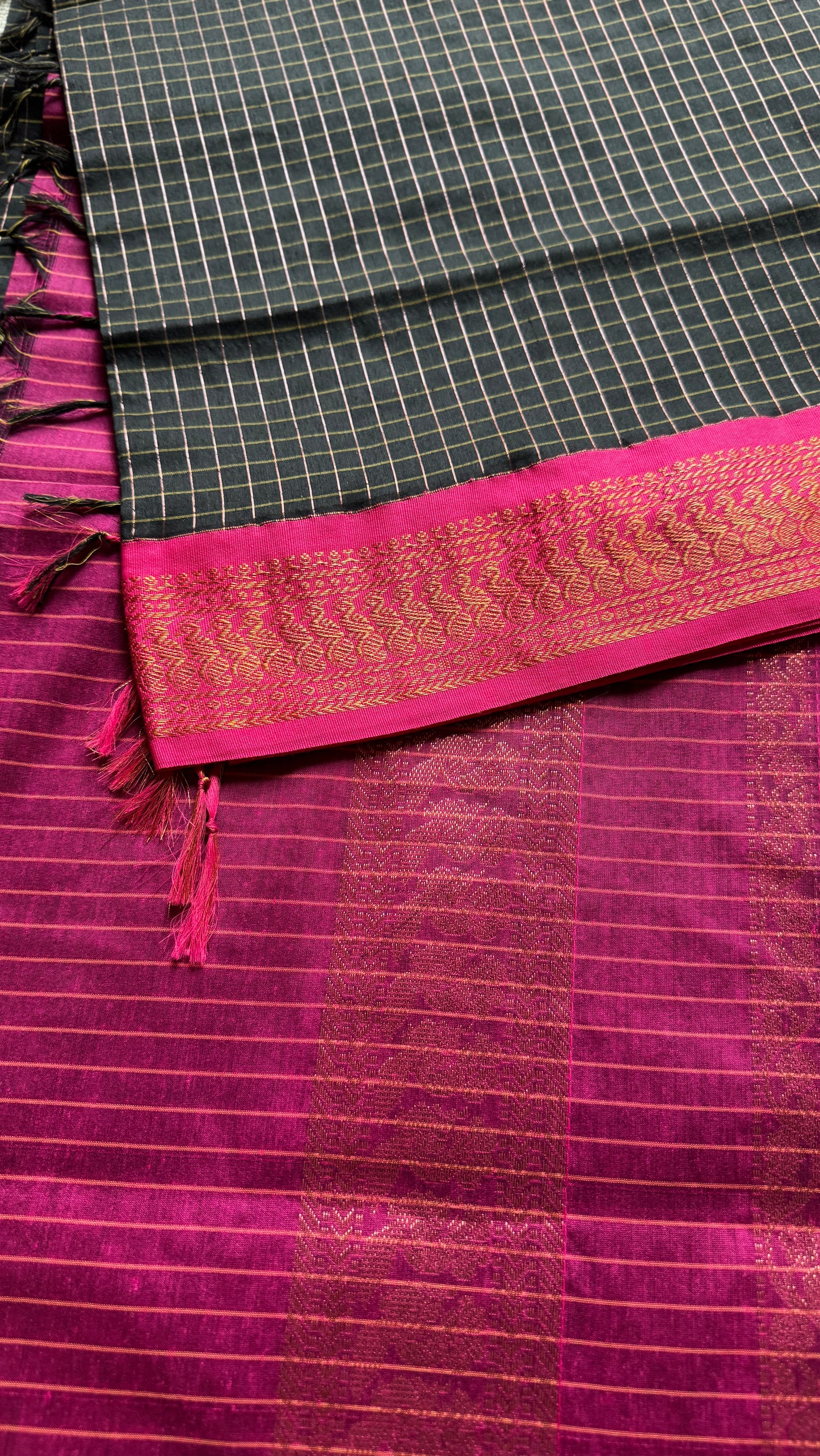 Black - Hot Pink, Checks - Kalyani Cotton Silk - YCCOTNKCSC11