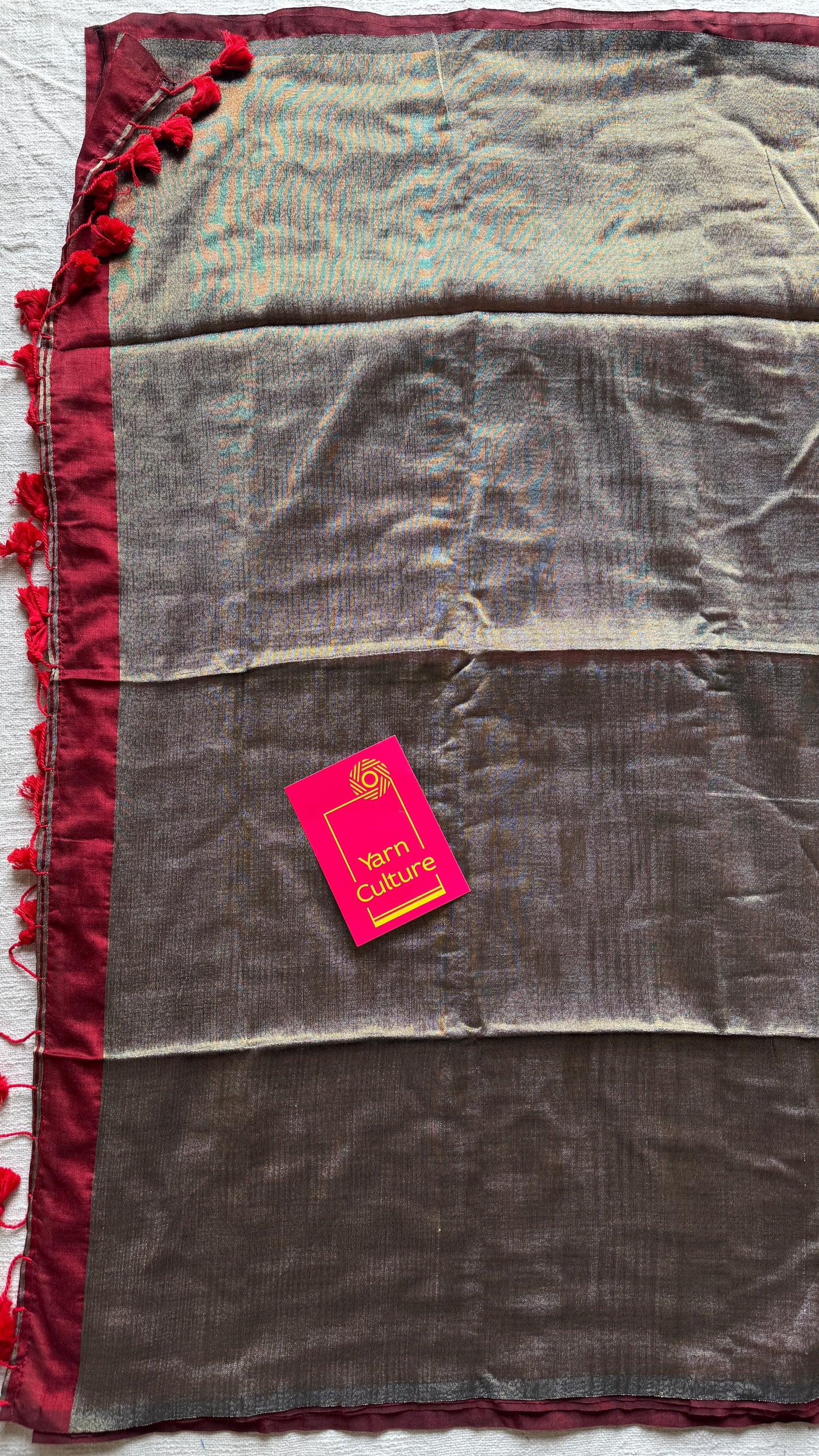 Maroon Mirage - Maroon with silver gold dual tone pallu, soft khadi cotton