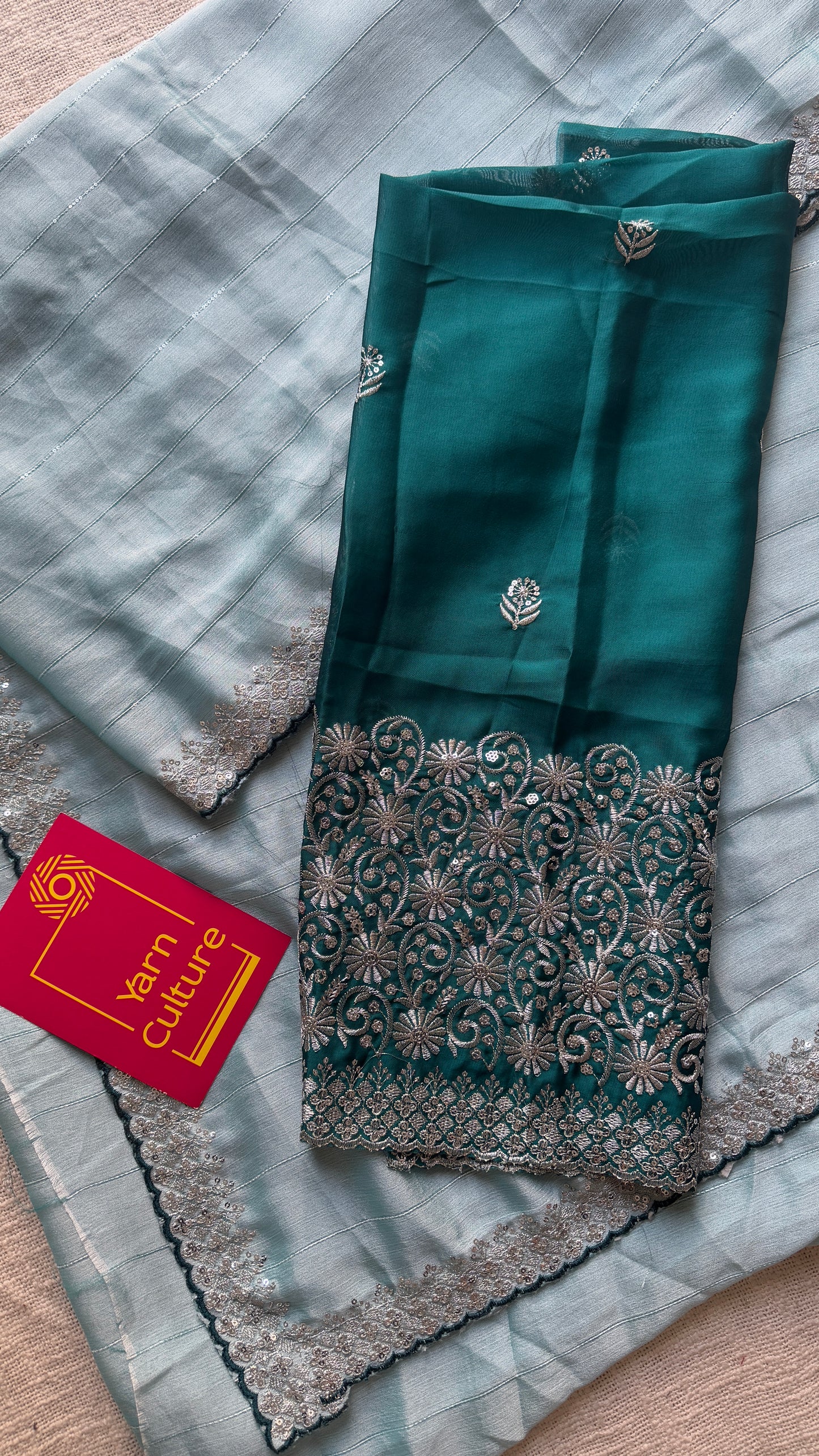 Pastel Blue with Sequins Work - Chiffon