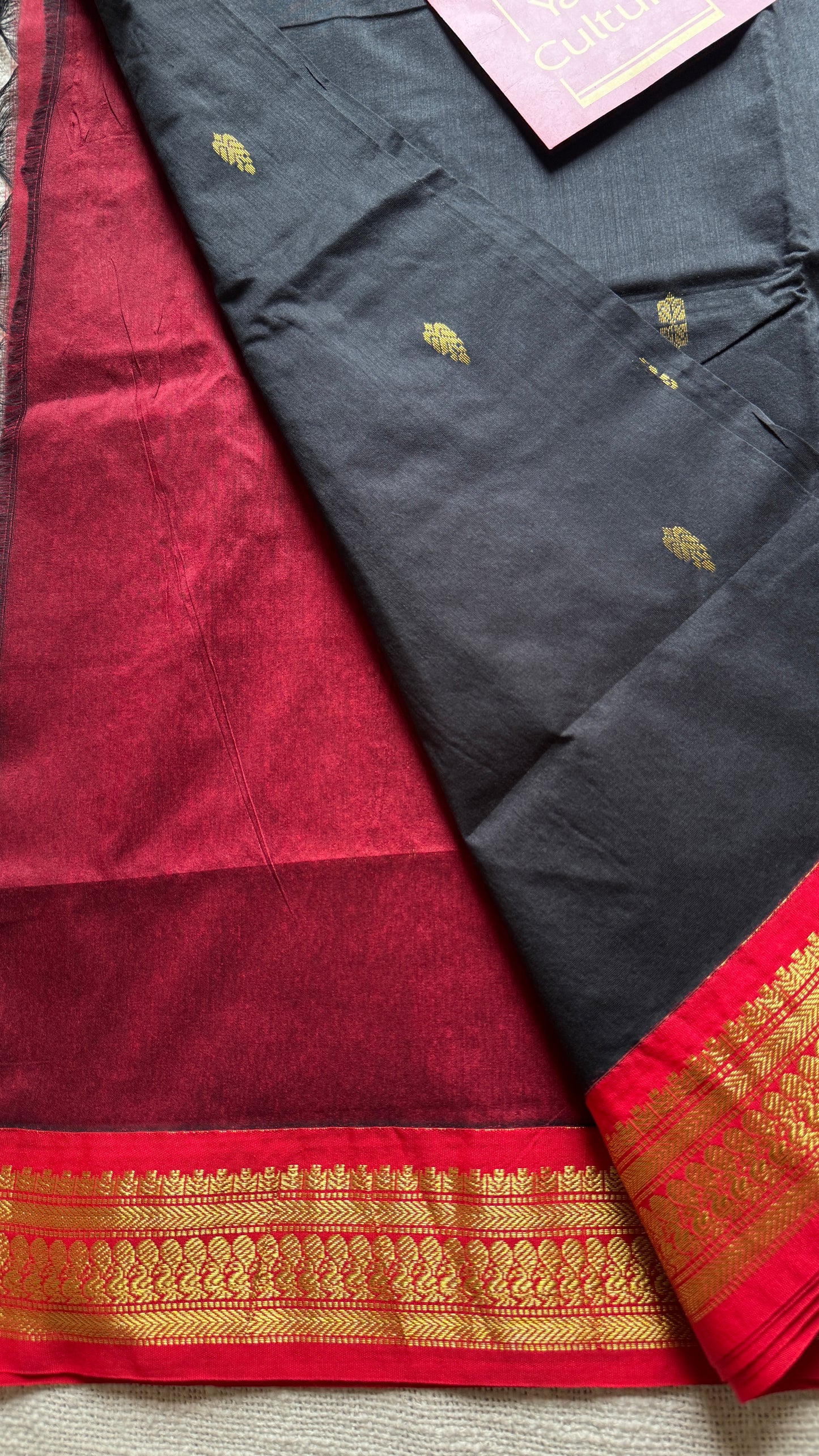 Black - Red, Gold Zari - Kalyani Cotton Silk - YCCOTNKCSB03