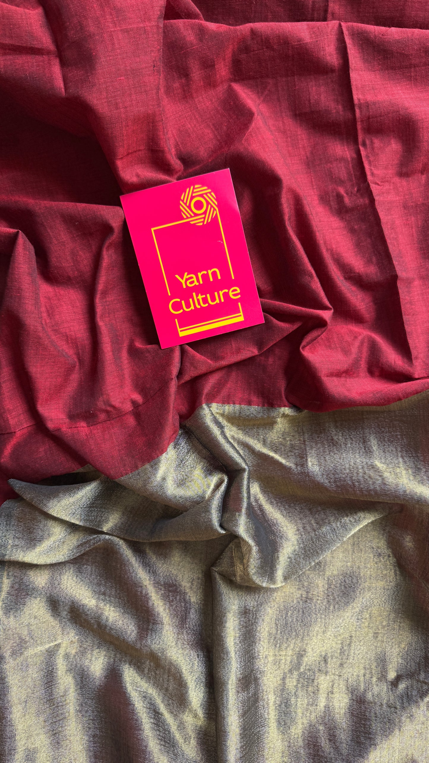 Maroon Mirage - Maroon with silver gold dual tone pallu, soft khadi cotton