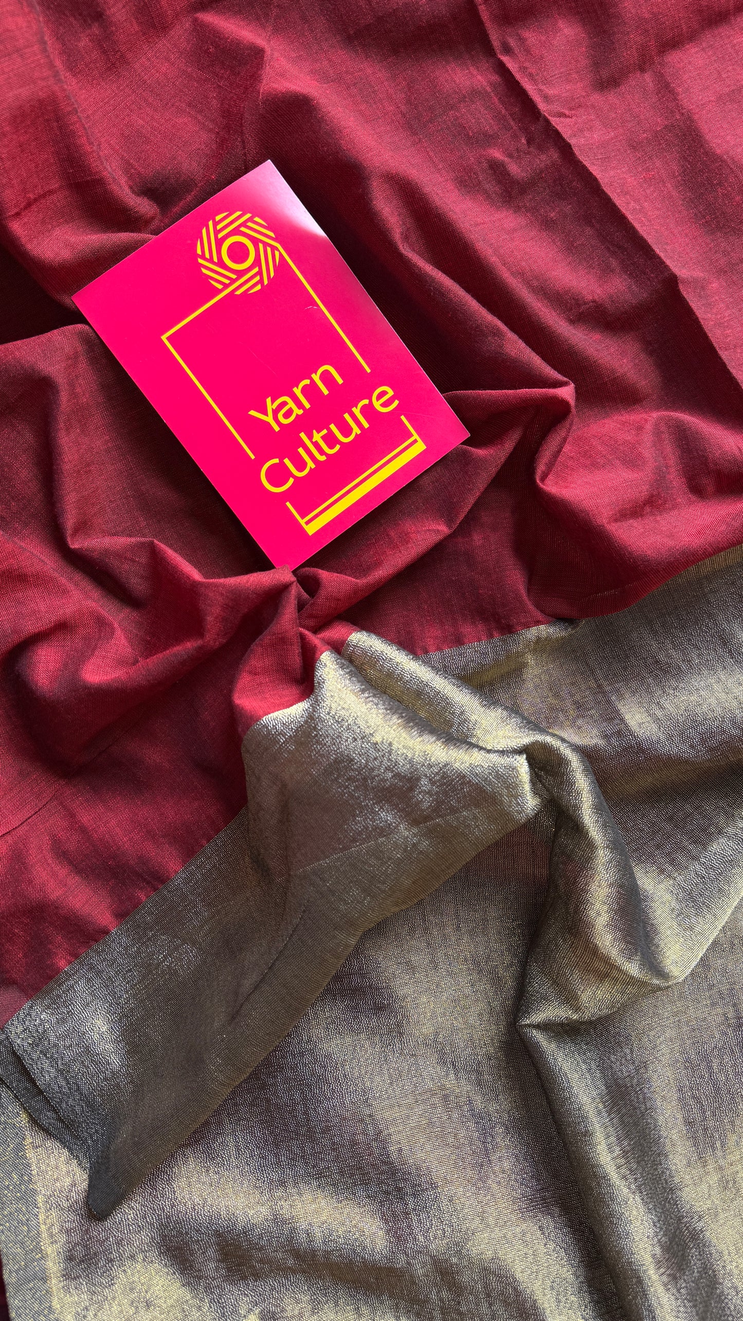 Maroon Mirage - Maroon with silver gold dual tone pallu, soft khadi cotton