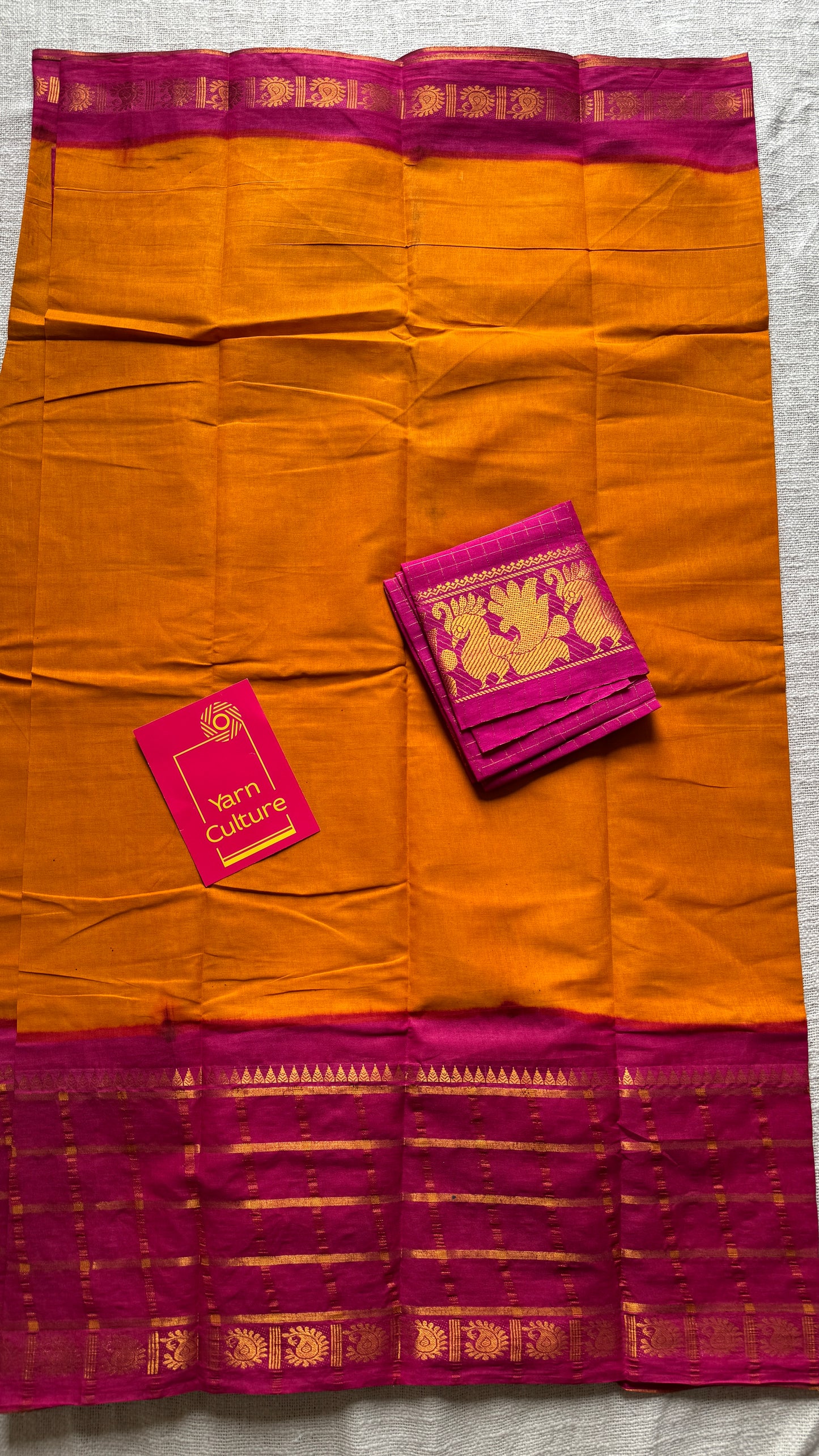 Yellow - Hot Pink, Kattam (Checkered) Border - Madurai Sungudi cotton - YCCOTNSKCB02