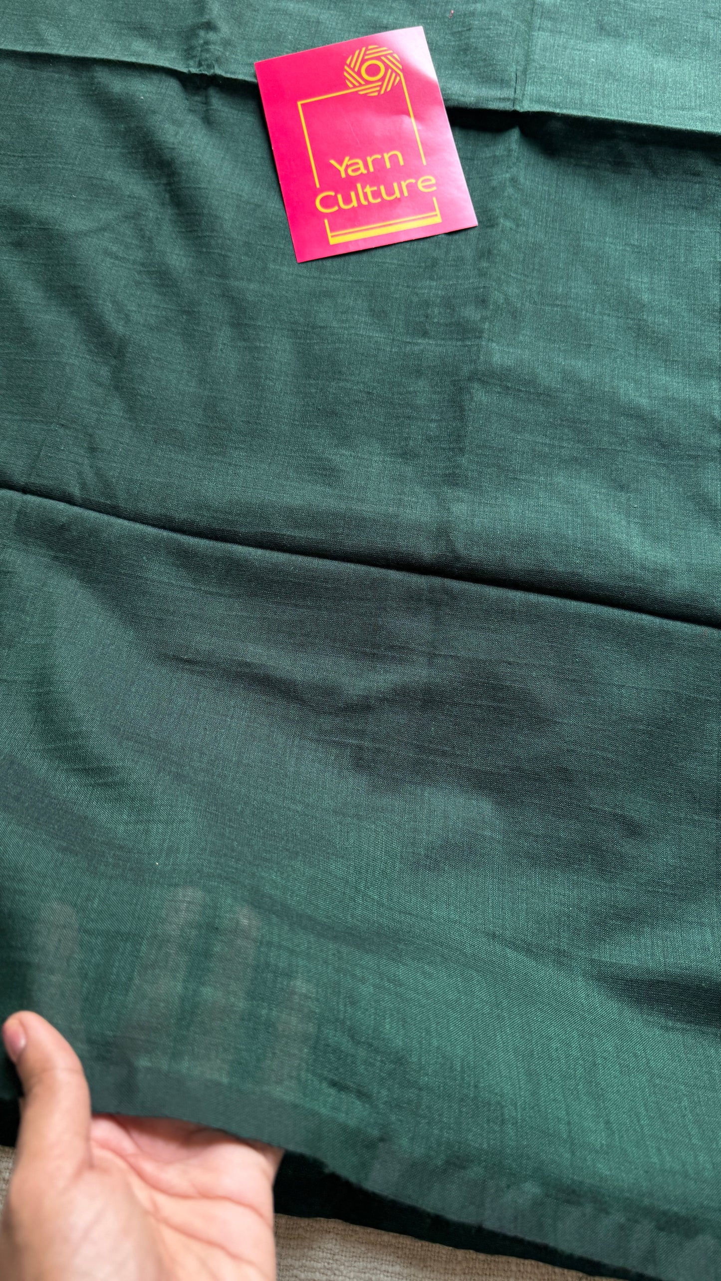 Emerald Glow - Dark green with silver gold dual tone pallu, soft khadi cotton YCBCKGP05