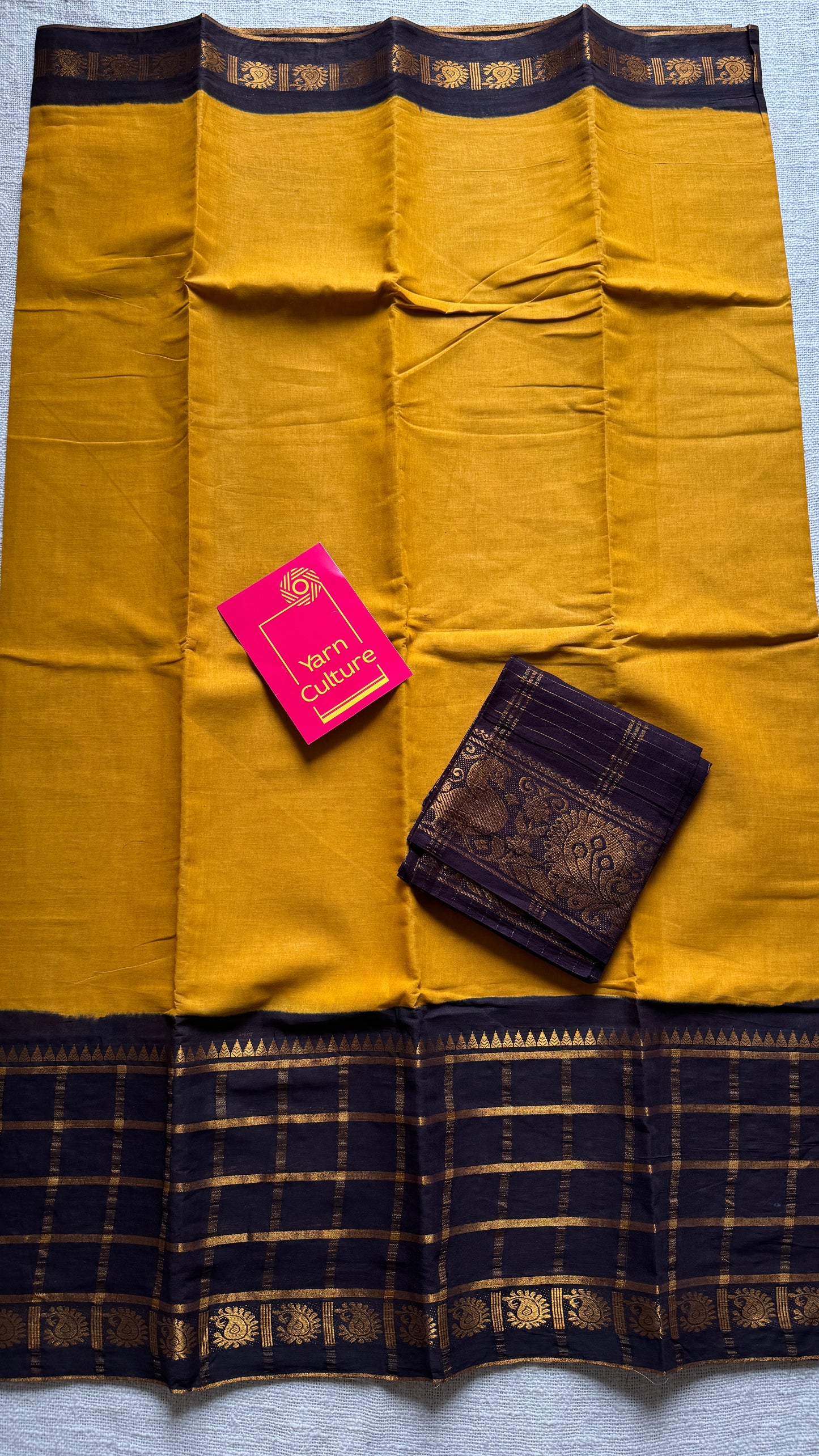 Yellow - Dark Brown, Kattam (Checkered) Border - Madurai Sungudi cotton - YCCOTNSKCB01