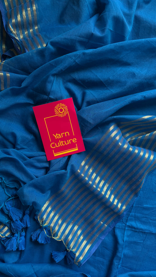 Blue Haze - Blue & gold stripes, mul cotton