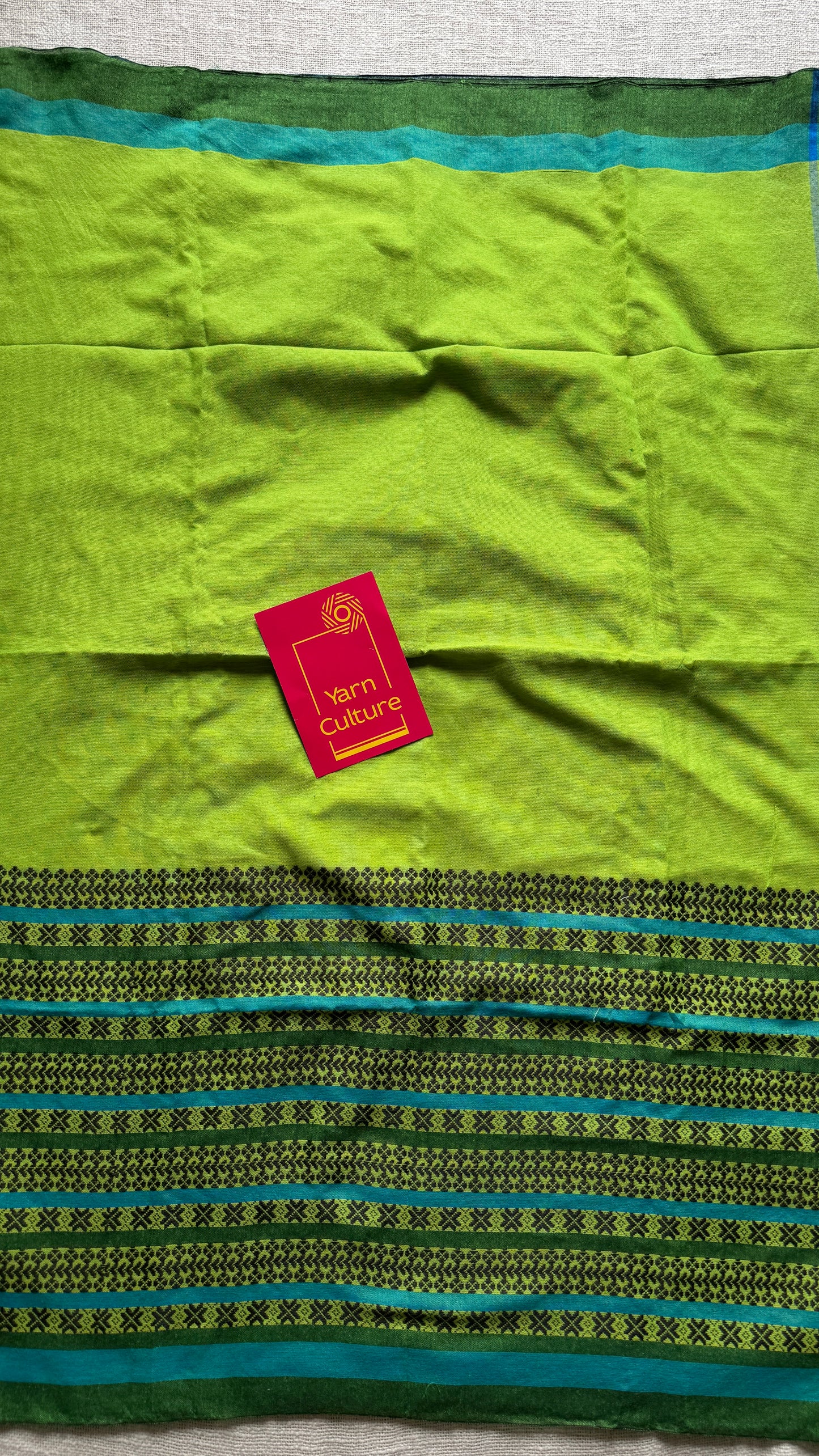Bright green with aqua blue and black thread work, soft cotton - YCBCBK03