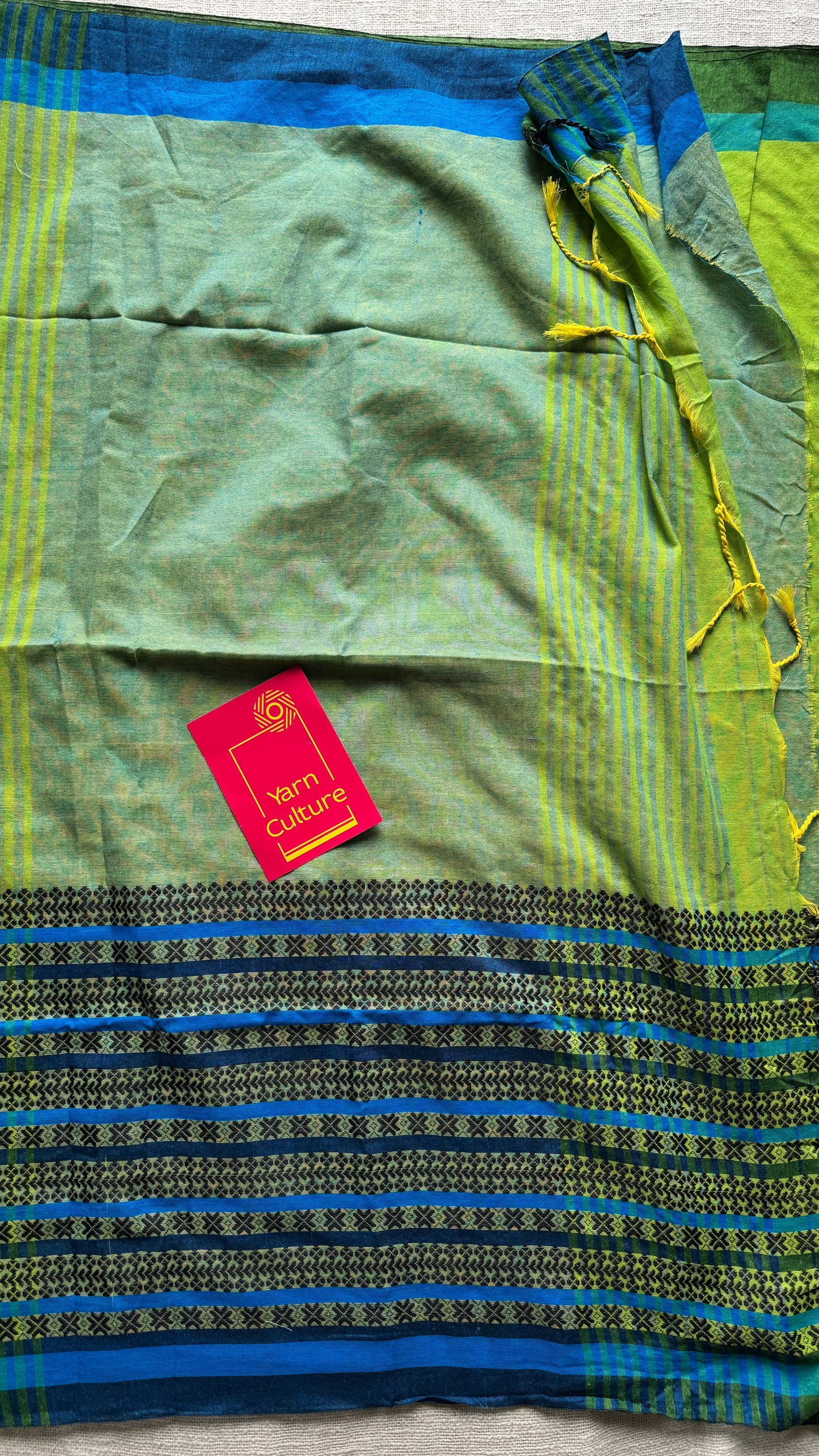 Bright green with aqua blue and black thread work, soft cotton - YCBCBK03