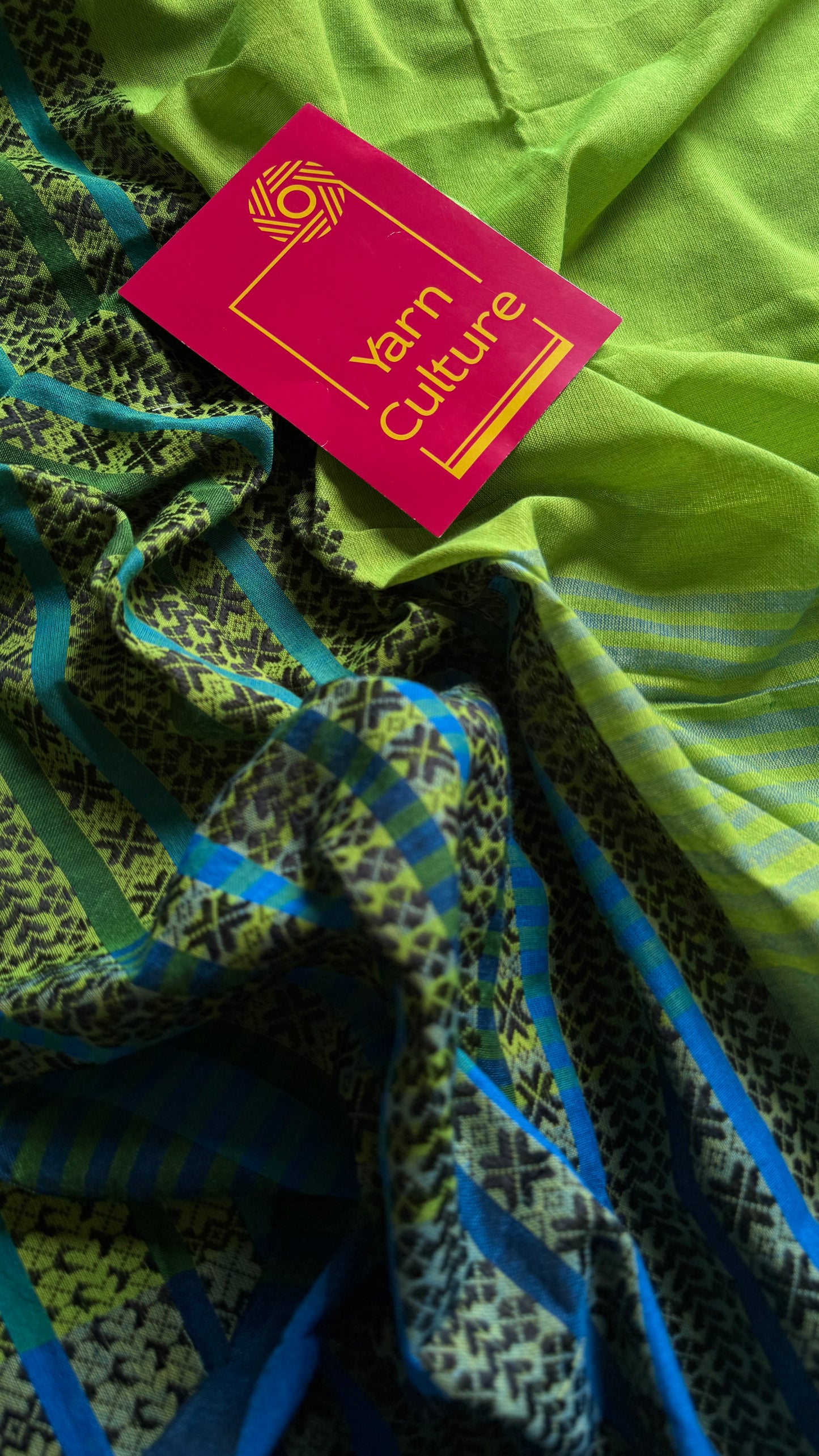 Bright green with aqua blue and black thread work, soft cotton - YCBCBK03