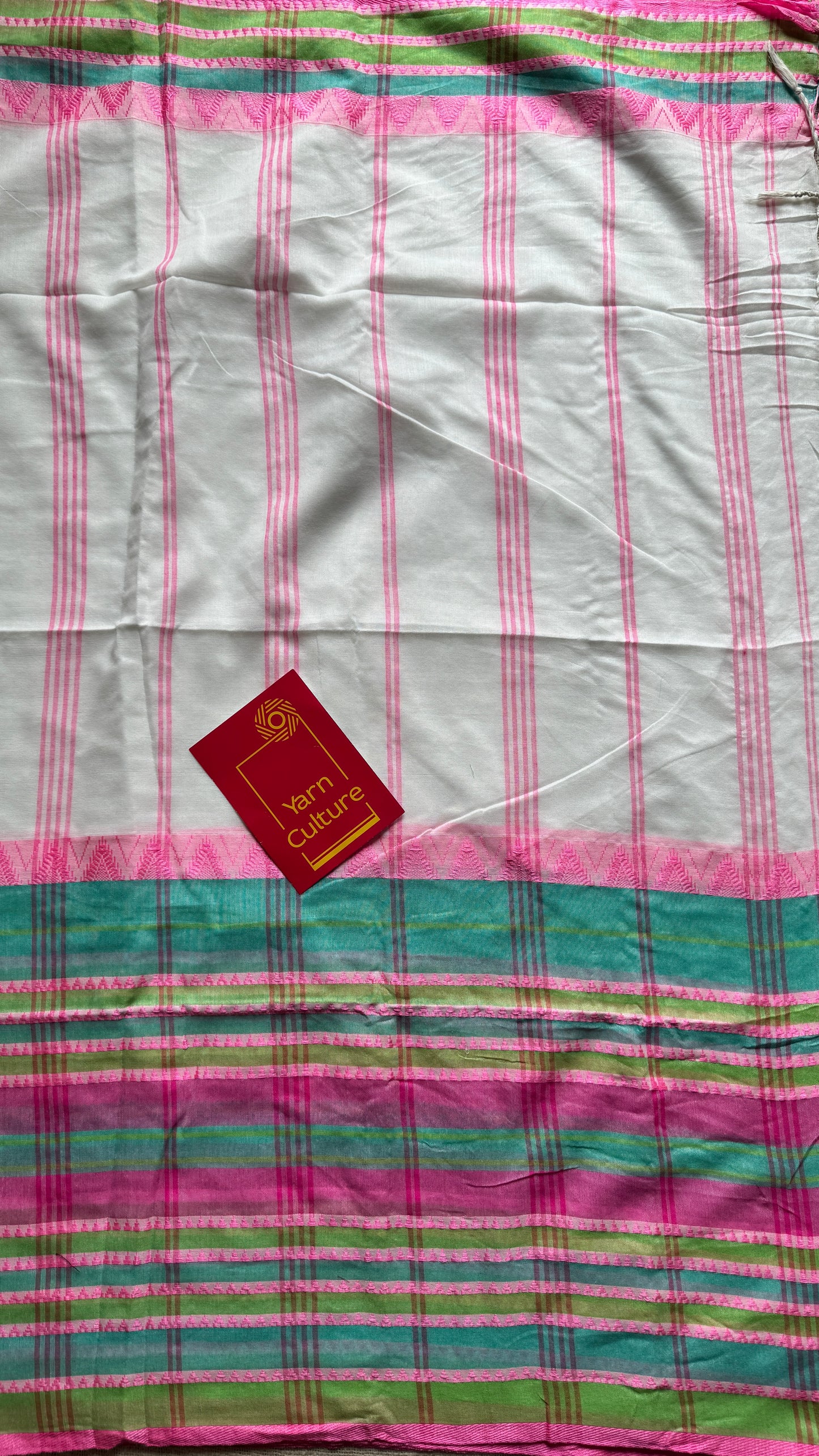 White with pink and green thread work, soft cotton - YCBCBK04