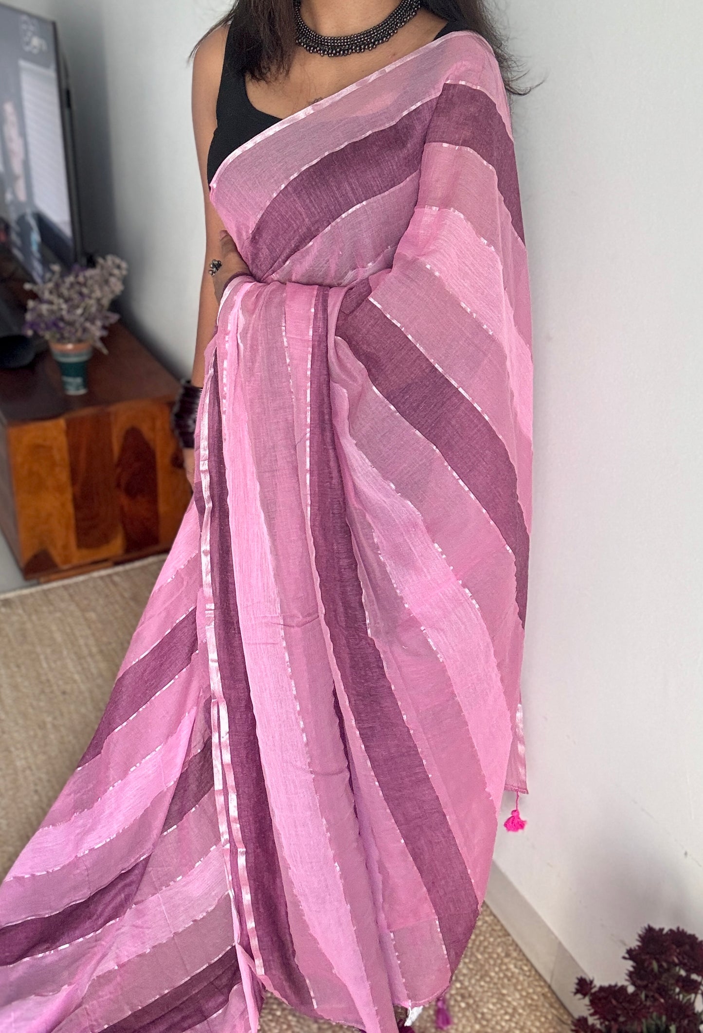 Raspberry Whirl (lighter) - Pink and wine colour block hues, mul cotton