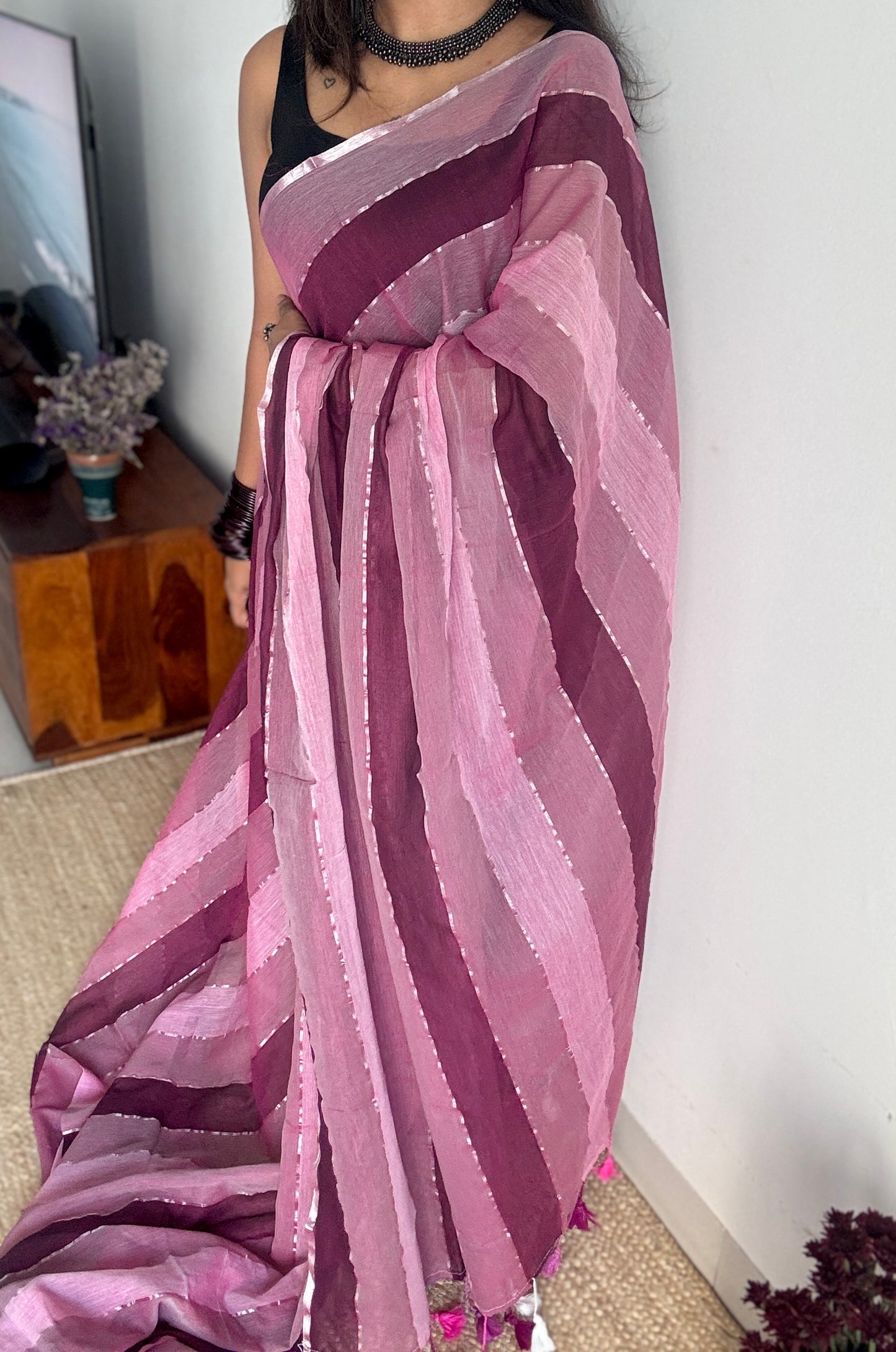 Raspberry Whirl - Pink and wine colour block hues, mul cotton