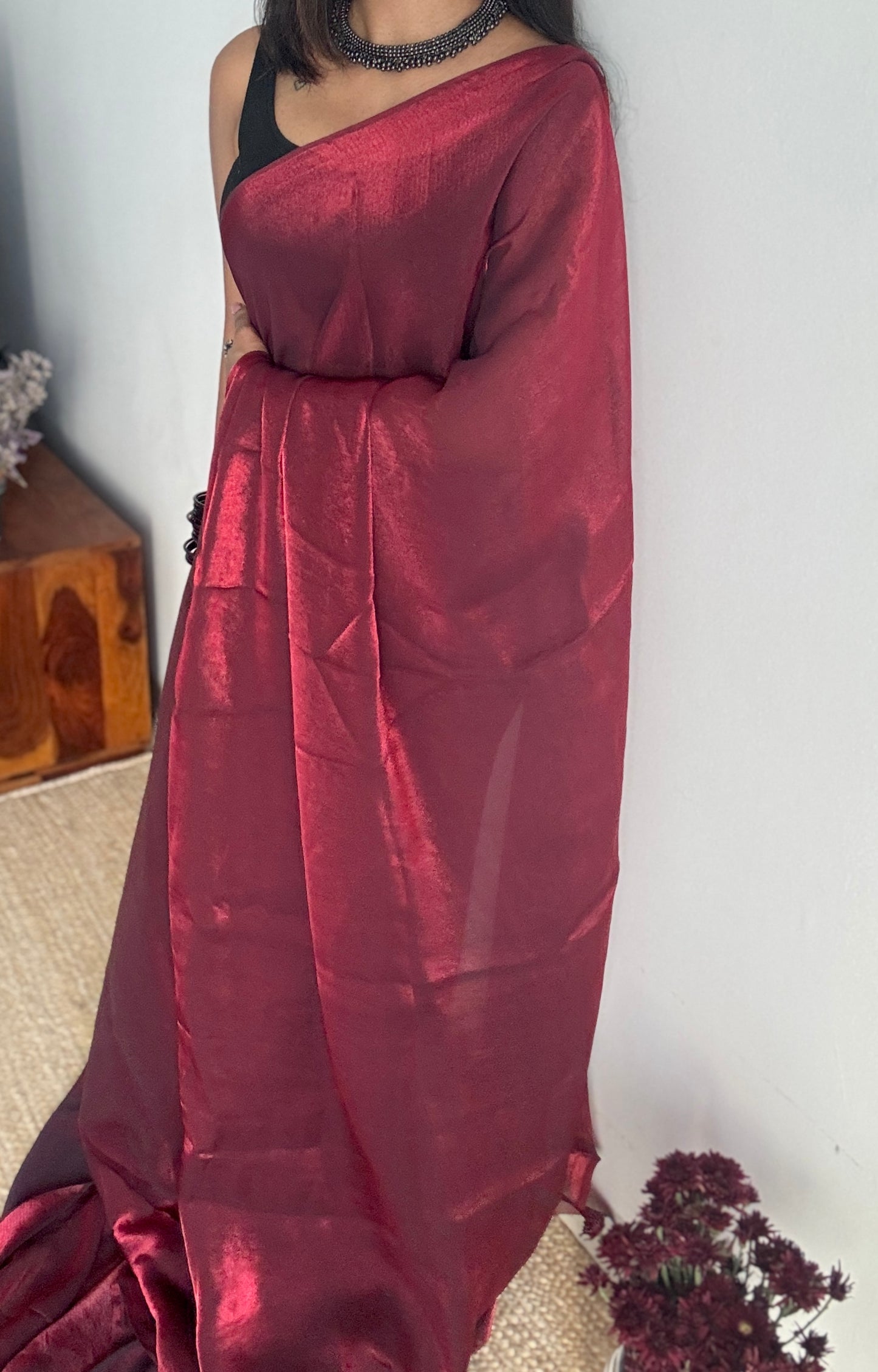 Sangria Sparkle - dark carmine velvet like dual tone, space silk
