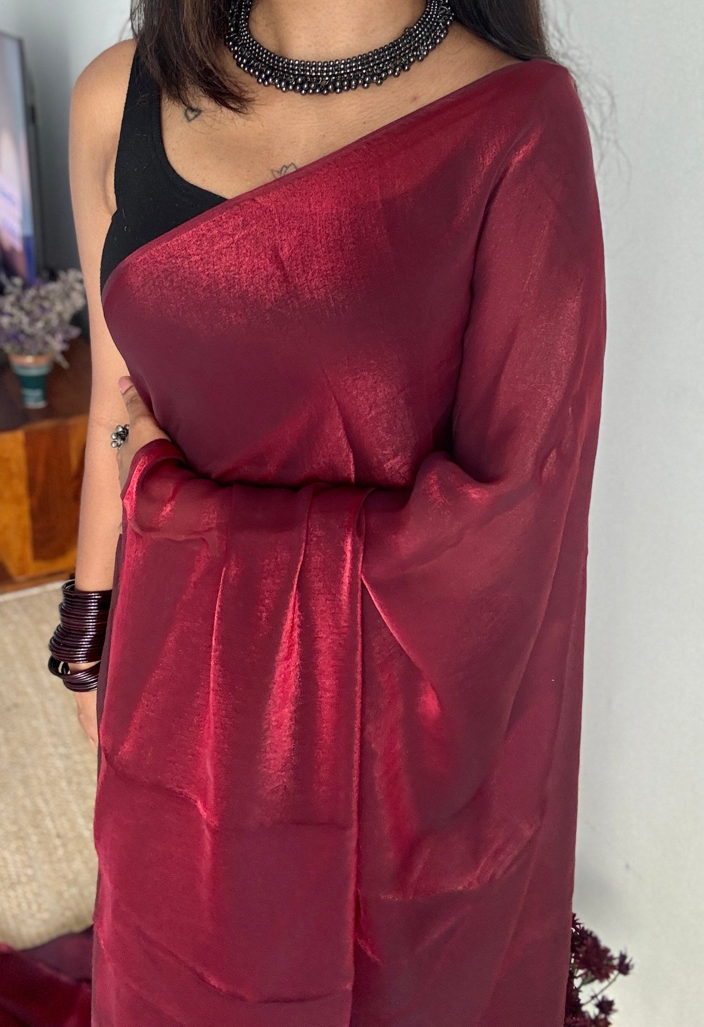 Sangria Sparkle - dark carmine velvet like dual tone, space silk