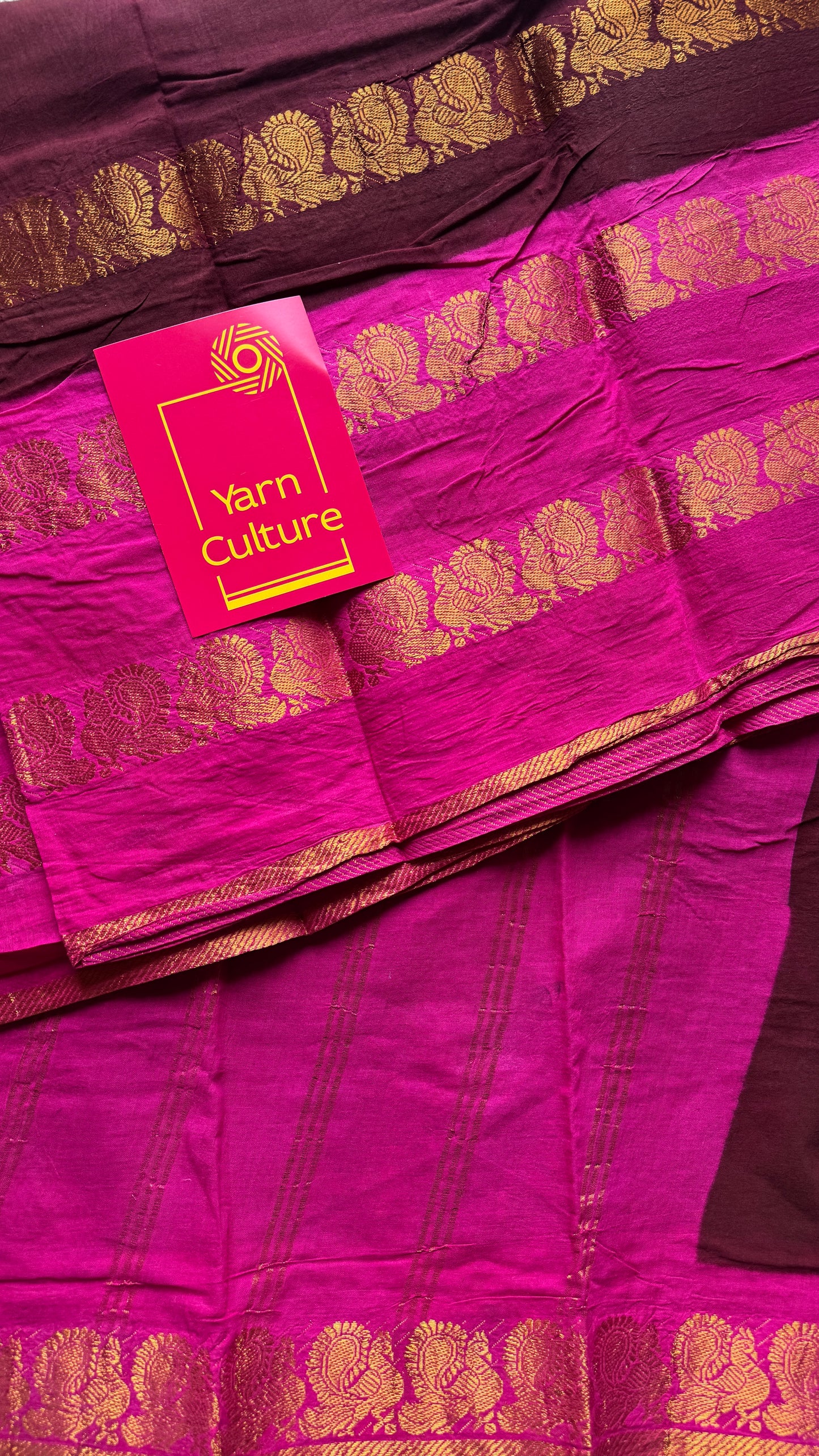 Maroon and pink sungudi with double peacock motif rettai pettu wide border